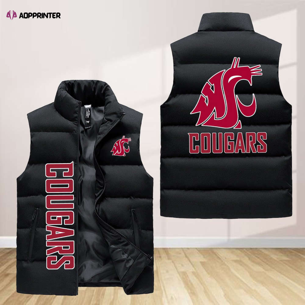 washington state cougars sleeveless puffer jacket custom for fans gifts