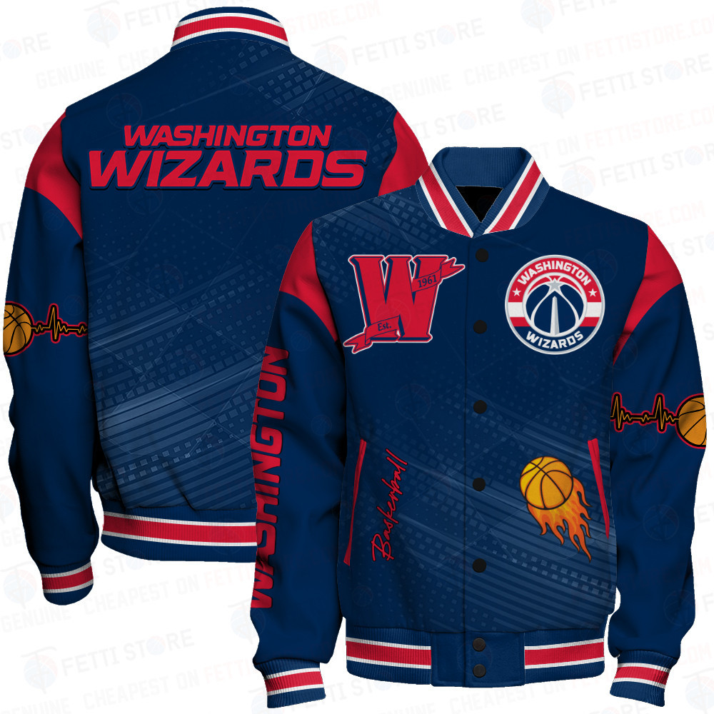 washington wizards team logo sport pattern basketball baseball varsity jacket baseball jacket all over print c0eus