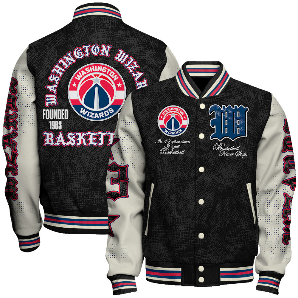 washington wizards team logo sport pattern style baseball varsity jacket baseball jacket all over print k6vdh