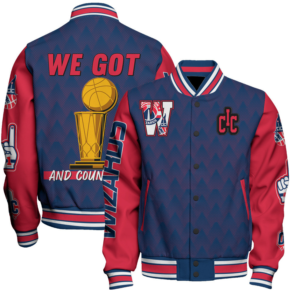 washington wizards team logo sport pattern trophy baseball varsity jacket baseball jacket all over print wsz8b