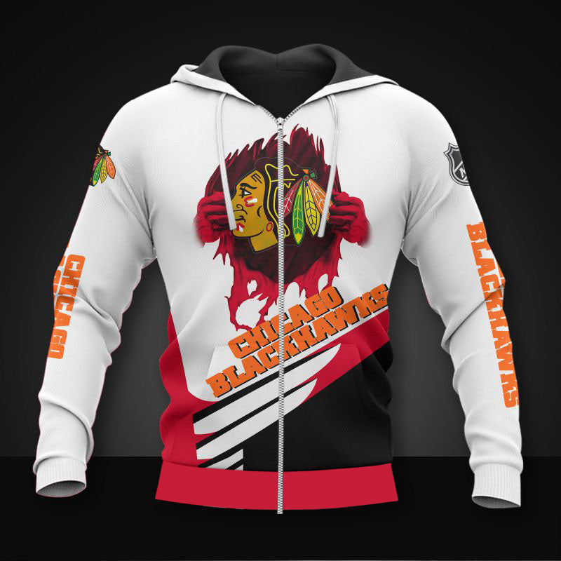 white chicago blackhawks zipper hoodies pullover print 3d nhl 5140 muqlx