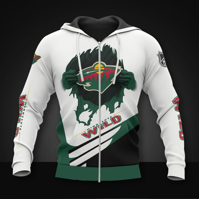 white minnesota wild zipper hoodies pullover print 3d nhl 7275 ok27d