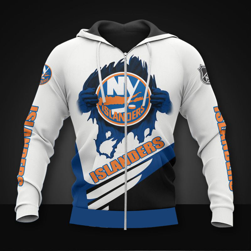 white new york islanders zipper hoodies pullover print 3d nhl 9075 rc0s6