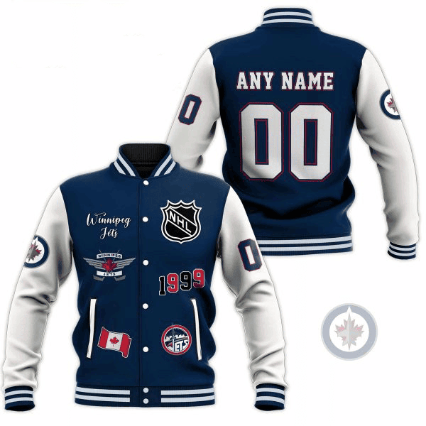 winnipeg jets nhl custom name and number baseball varsity jacket baseball jacket all over print mscbc