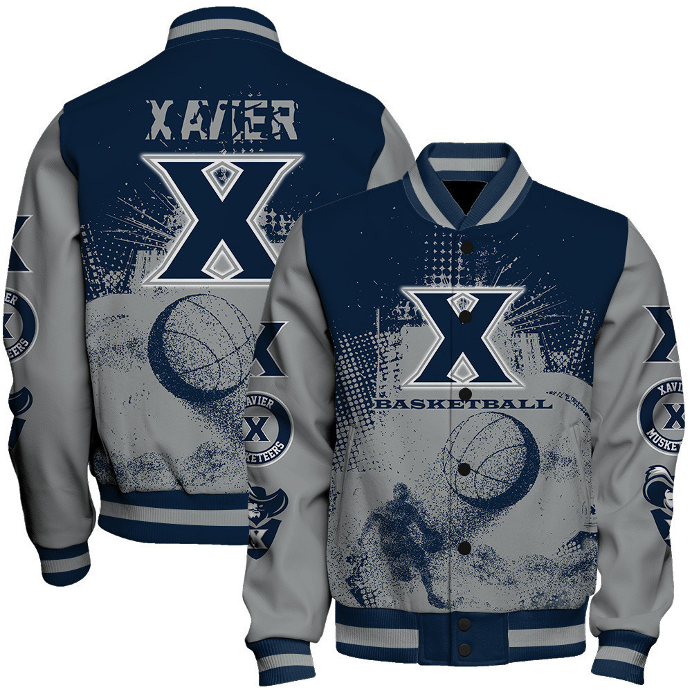 xavier musketeers ncaa basketball team splashing colors 3d print baseball varsity jacket baseball jacket all over print j2eye