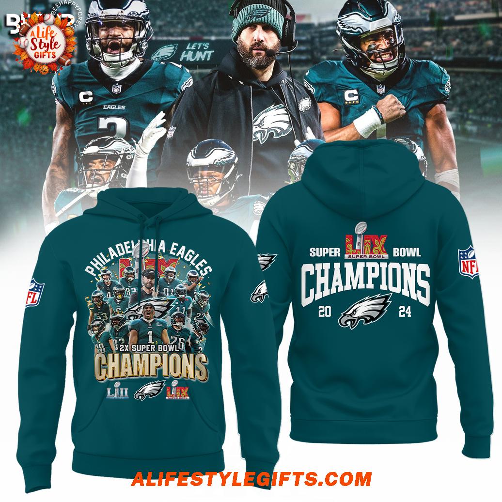 Philadelphia Eagles 2X Super Bowl Champions 2025 Hoodie 1 x9naa