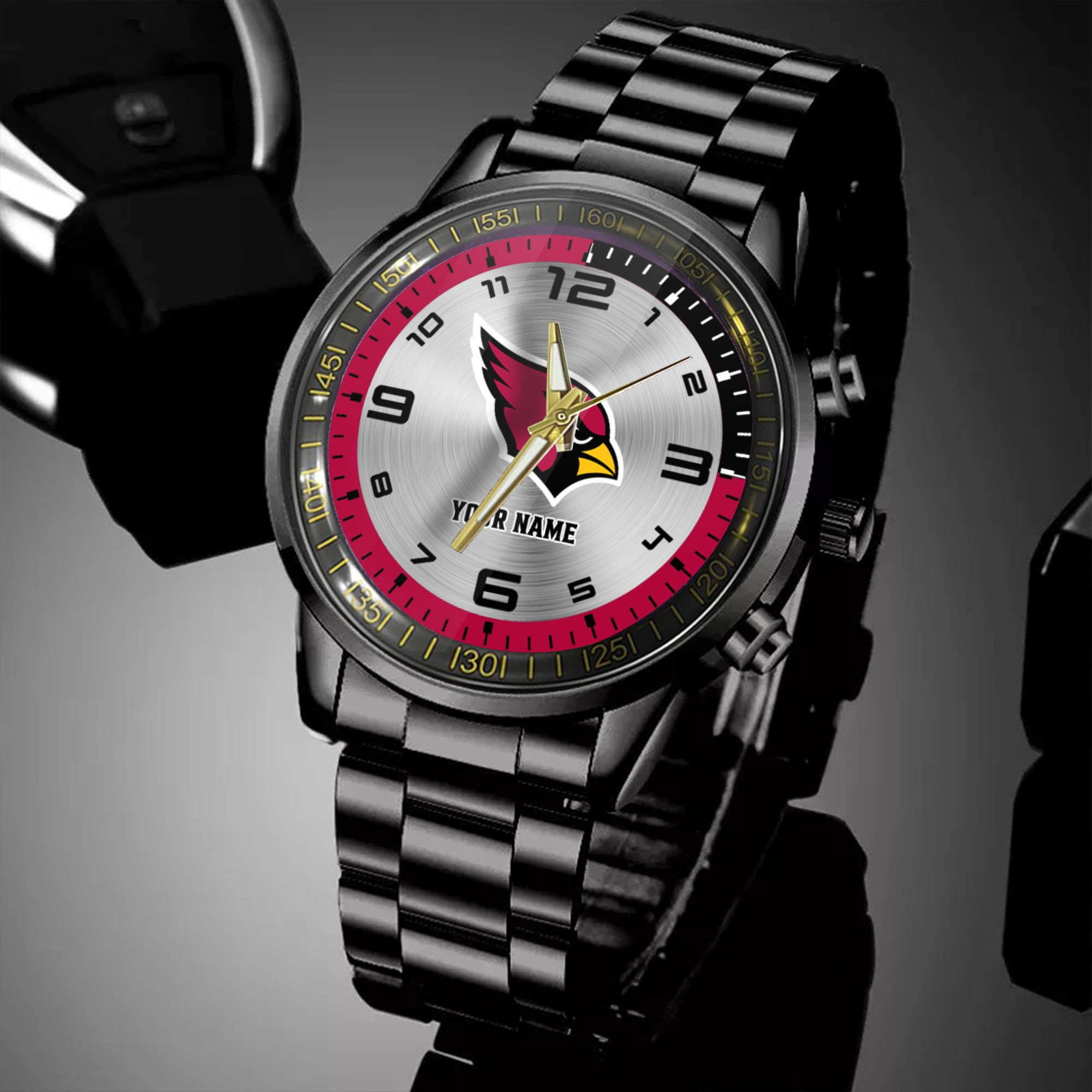 arizona cardinals nfl personalized black hand watch gifts for fans ug2qy