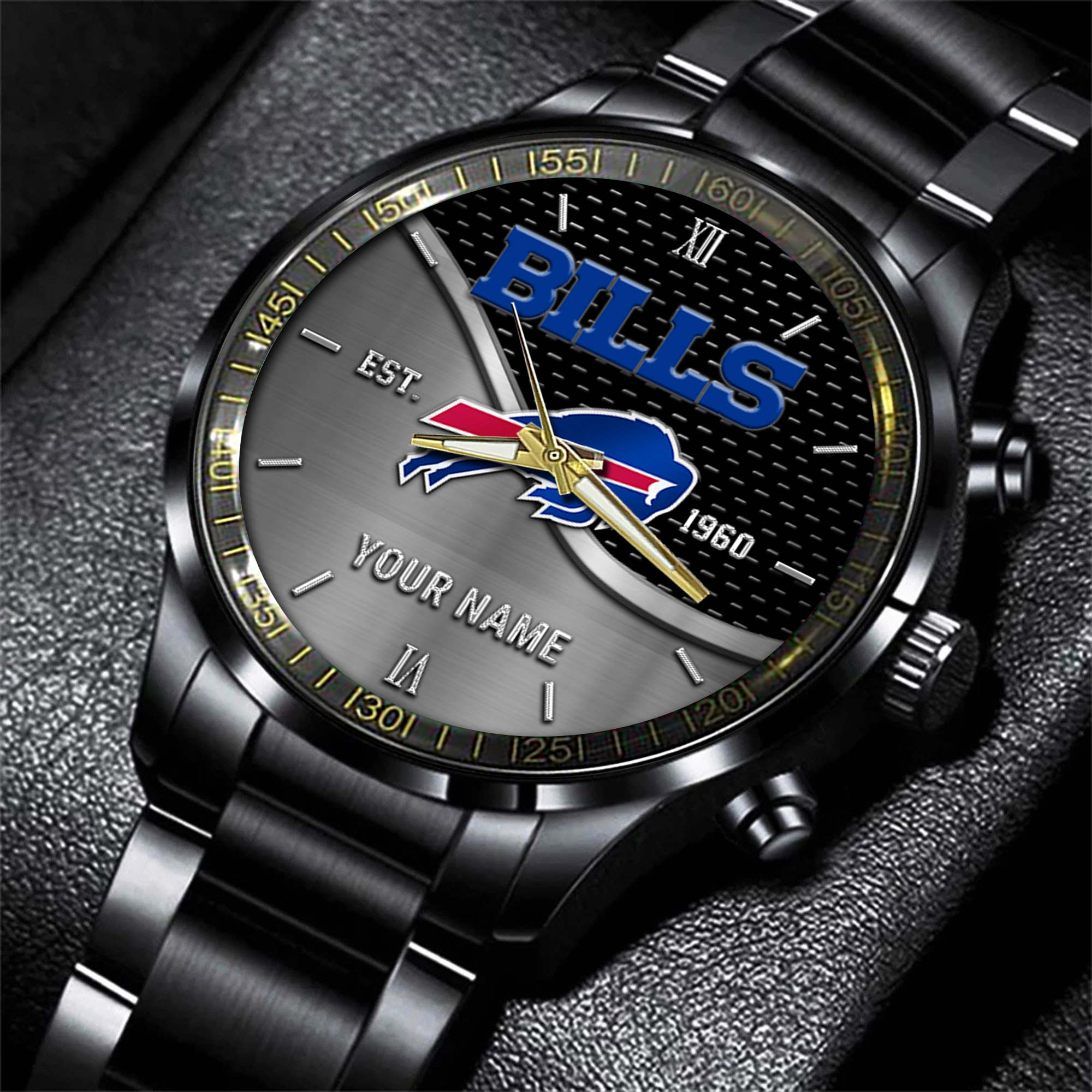 buffalo bills nfl black fashion hand watch custom your name gift for fan otwal