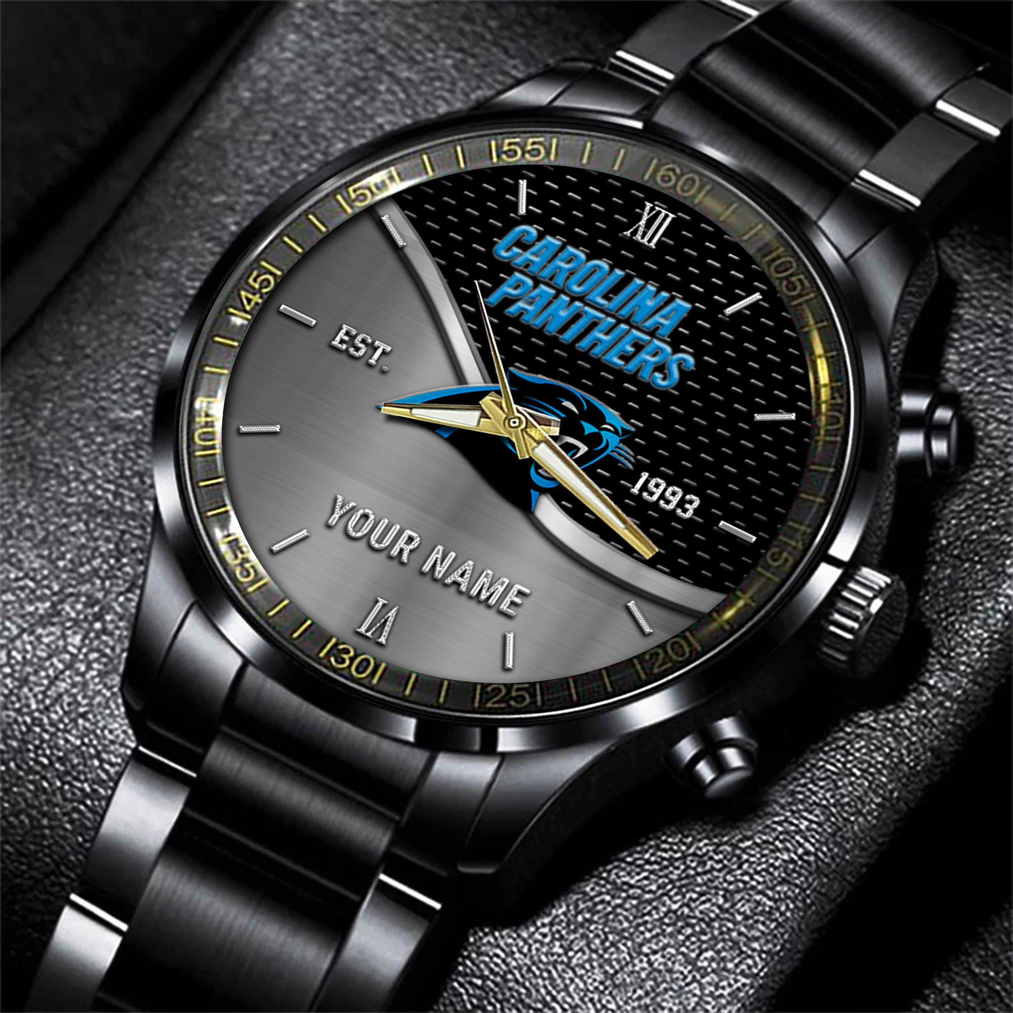 carolina panthers nfl black fashion hand watch custom your name gift for fan 4jzzz