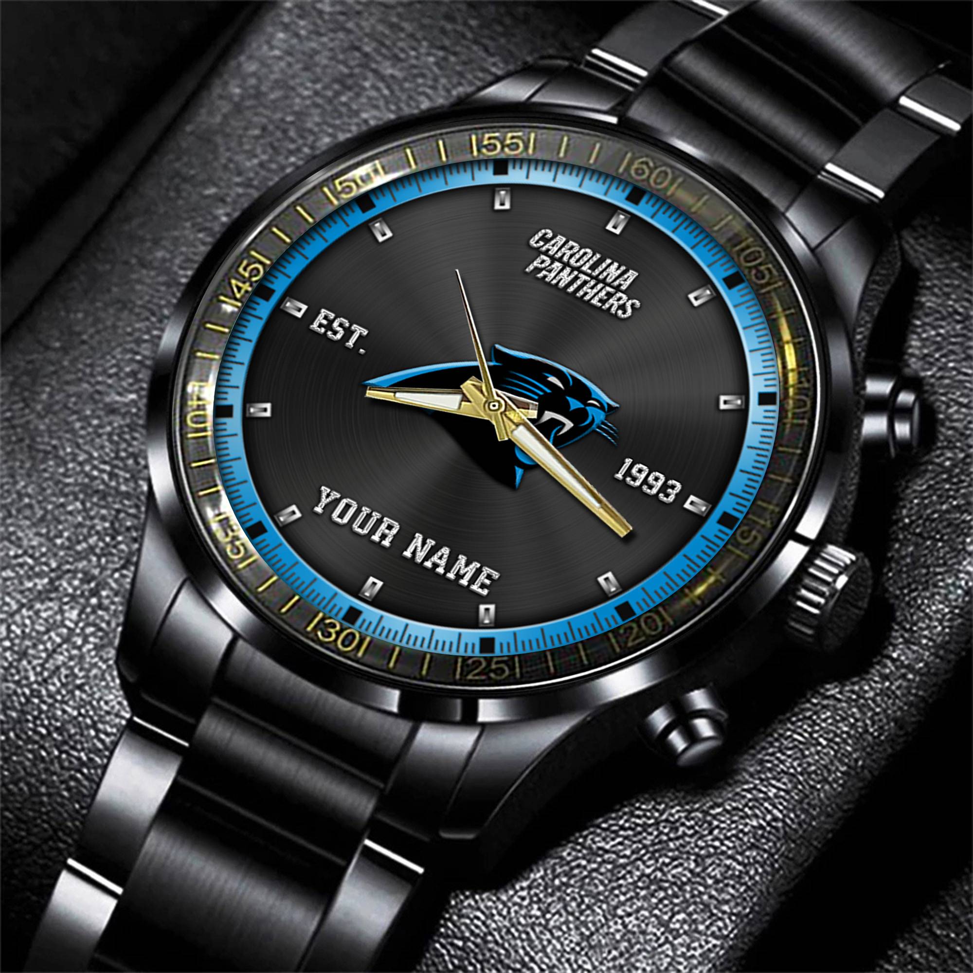 carolina panthers nfl personalized black fashion watch gifts for fans 5r18a