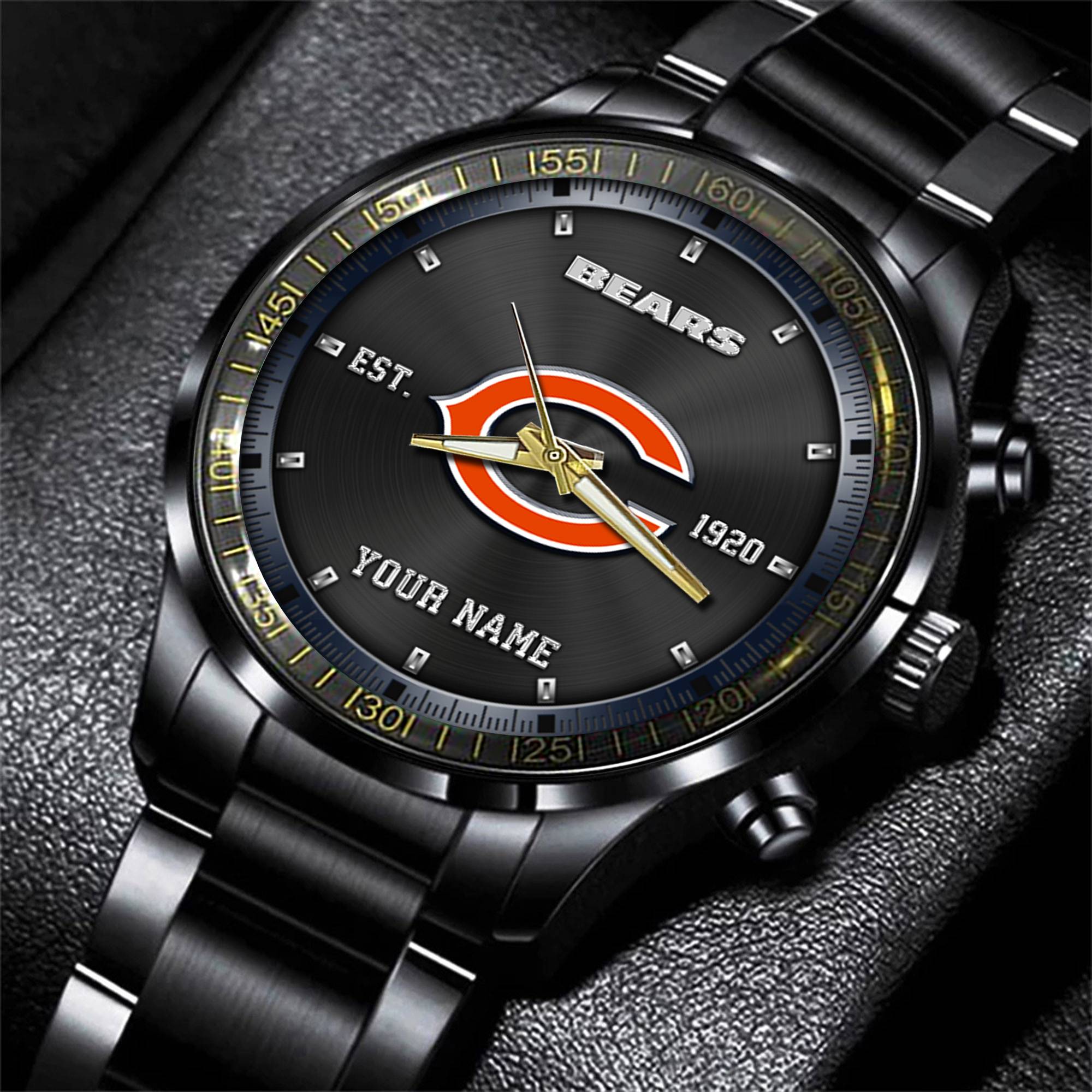 chicago bears nfl personalized black fashion watch gifts for fans qld7l