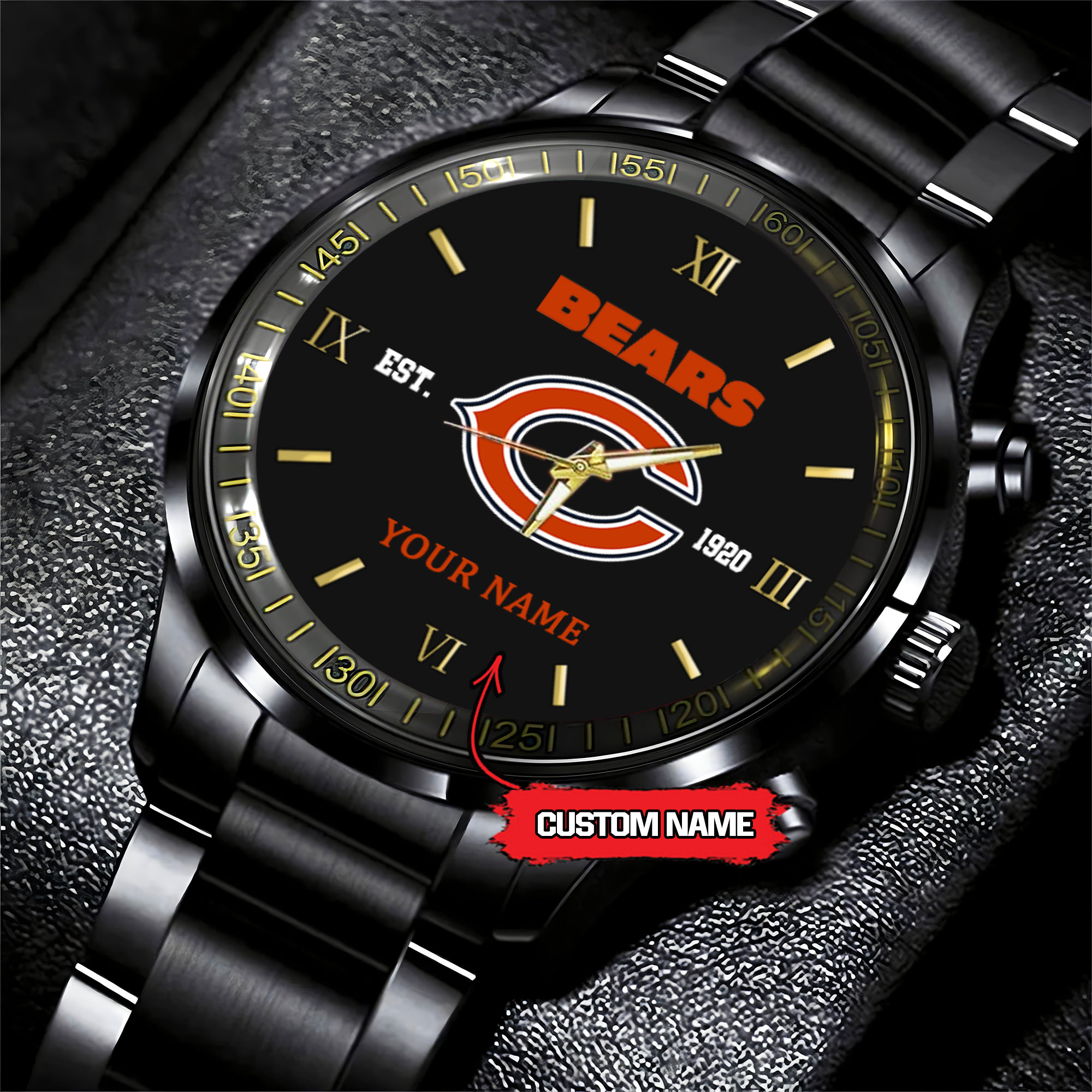 chicago bears nfl personalized black fashion watch goiji