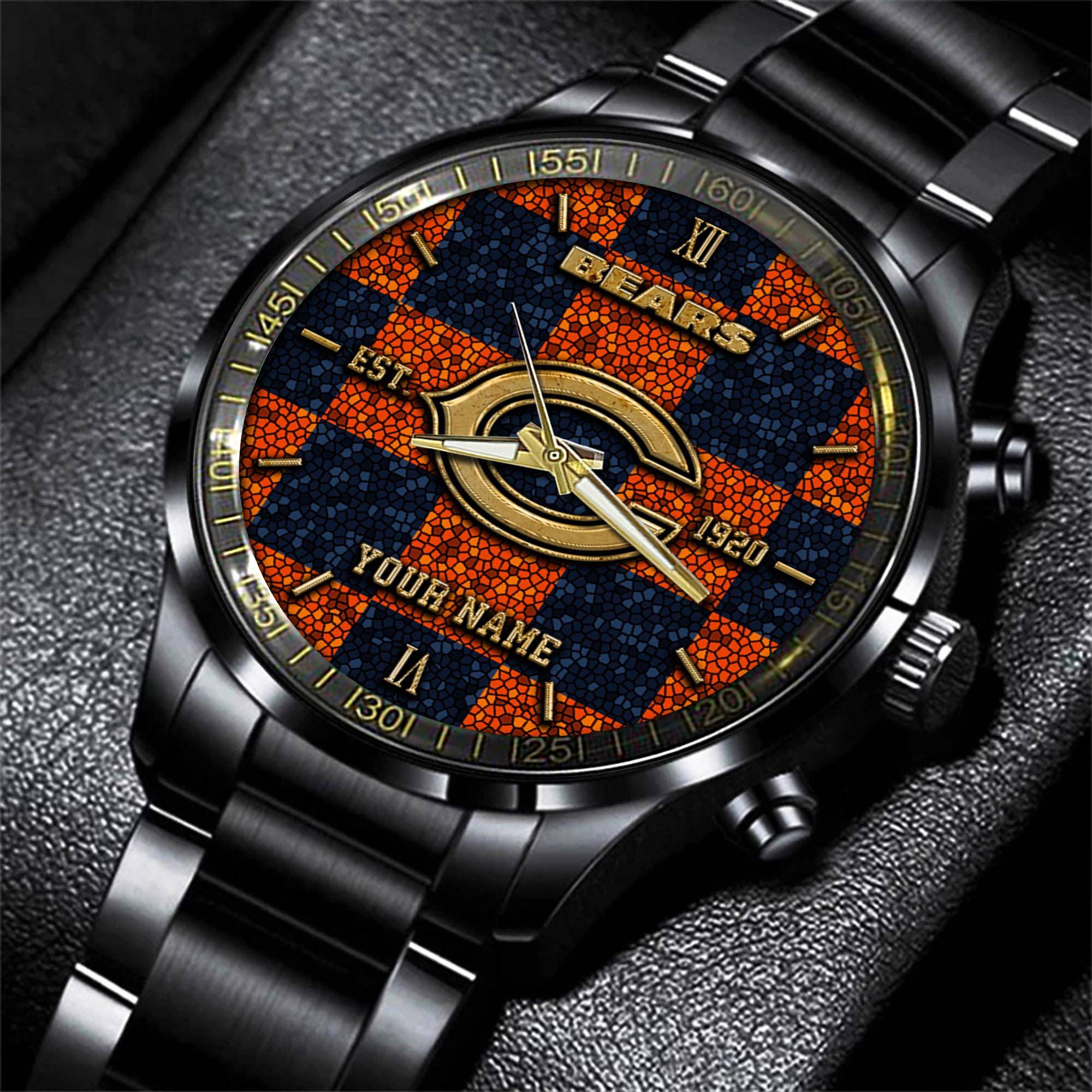 chicago bears nfl personalized sport black watch gifts for fans hl3un