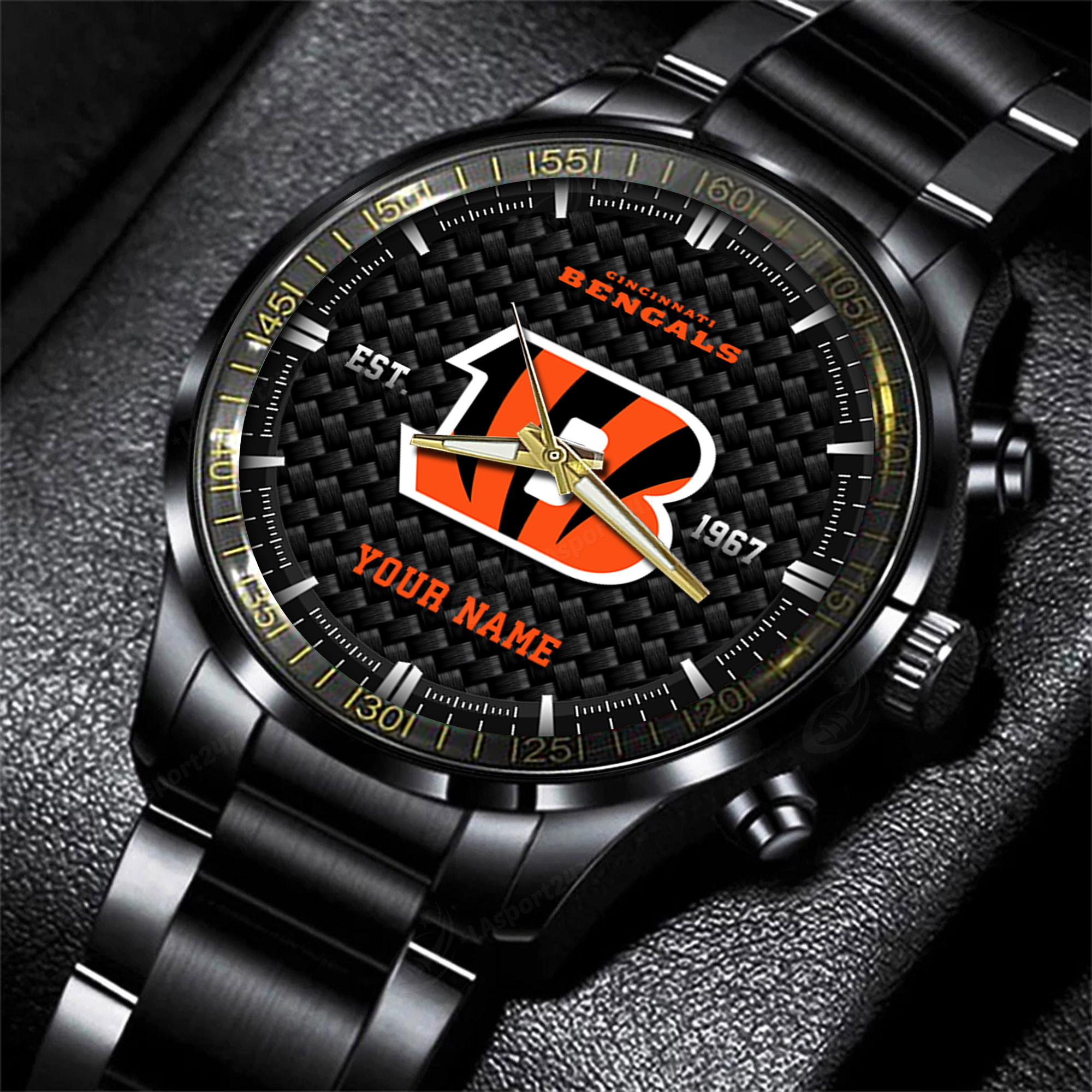 cincinnati bengals nfl black fashion hand watch custom your name gift for fan alj81