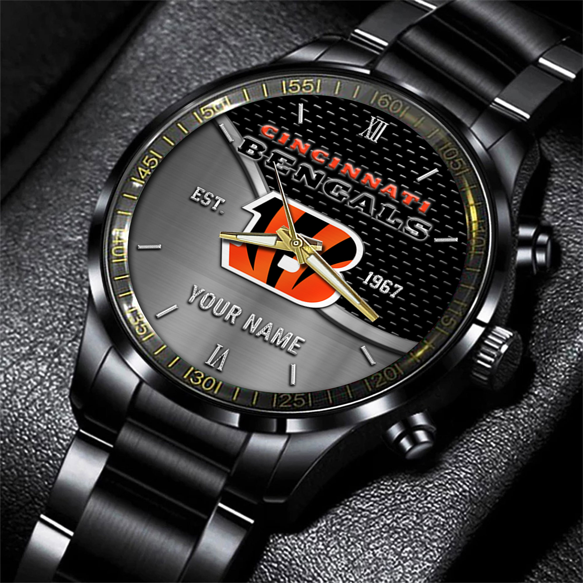 cincinnati bengals nfl black fashion hand watch custom your name gift for fan m1dbx