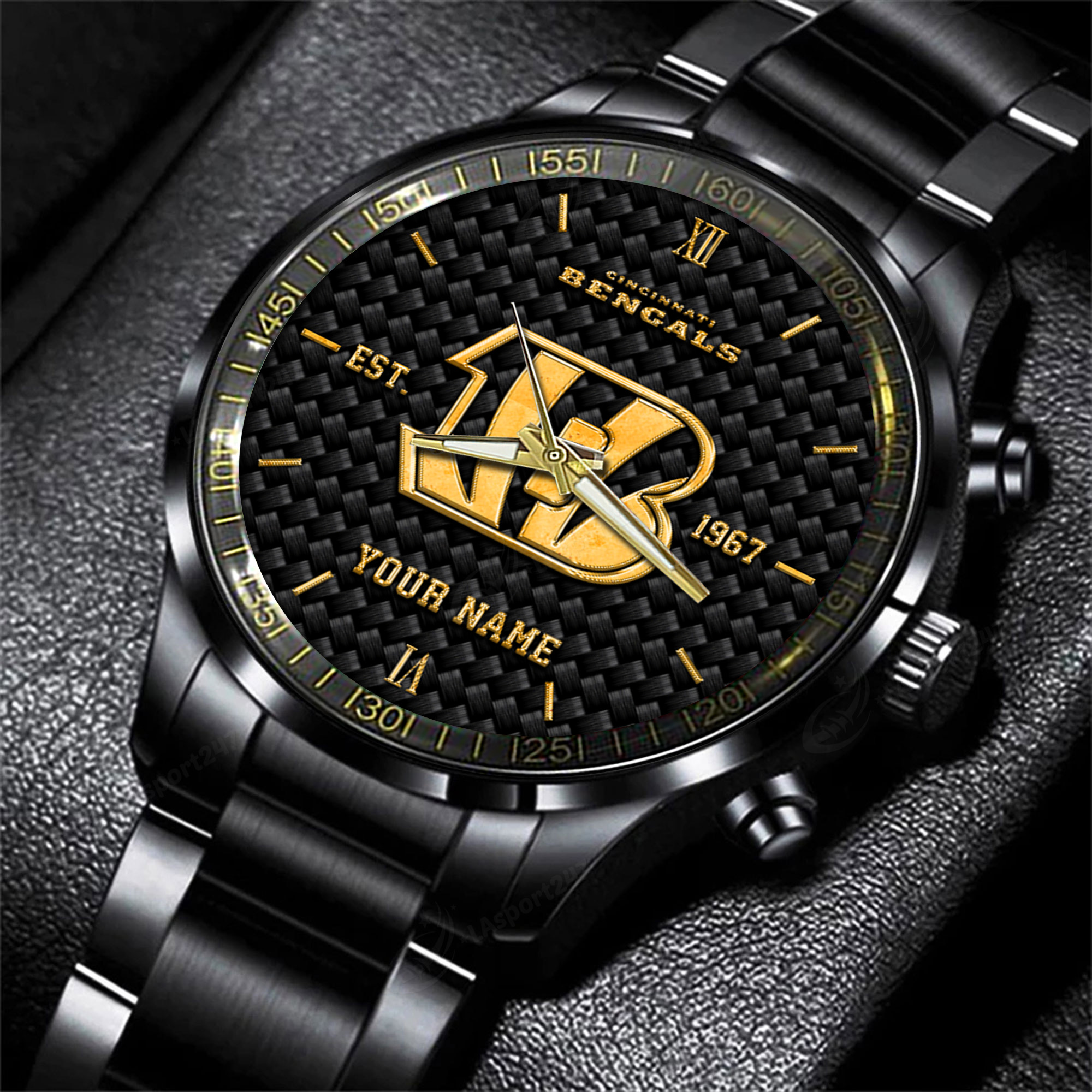 cincinnati bengals nfl black fashion hand watch custom your name gift for fan zjsbx