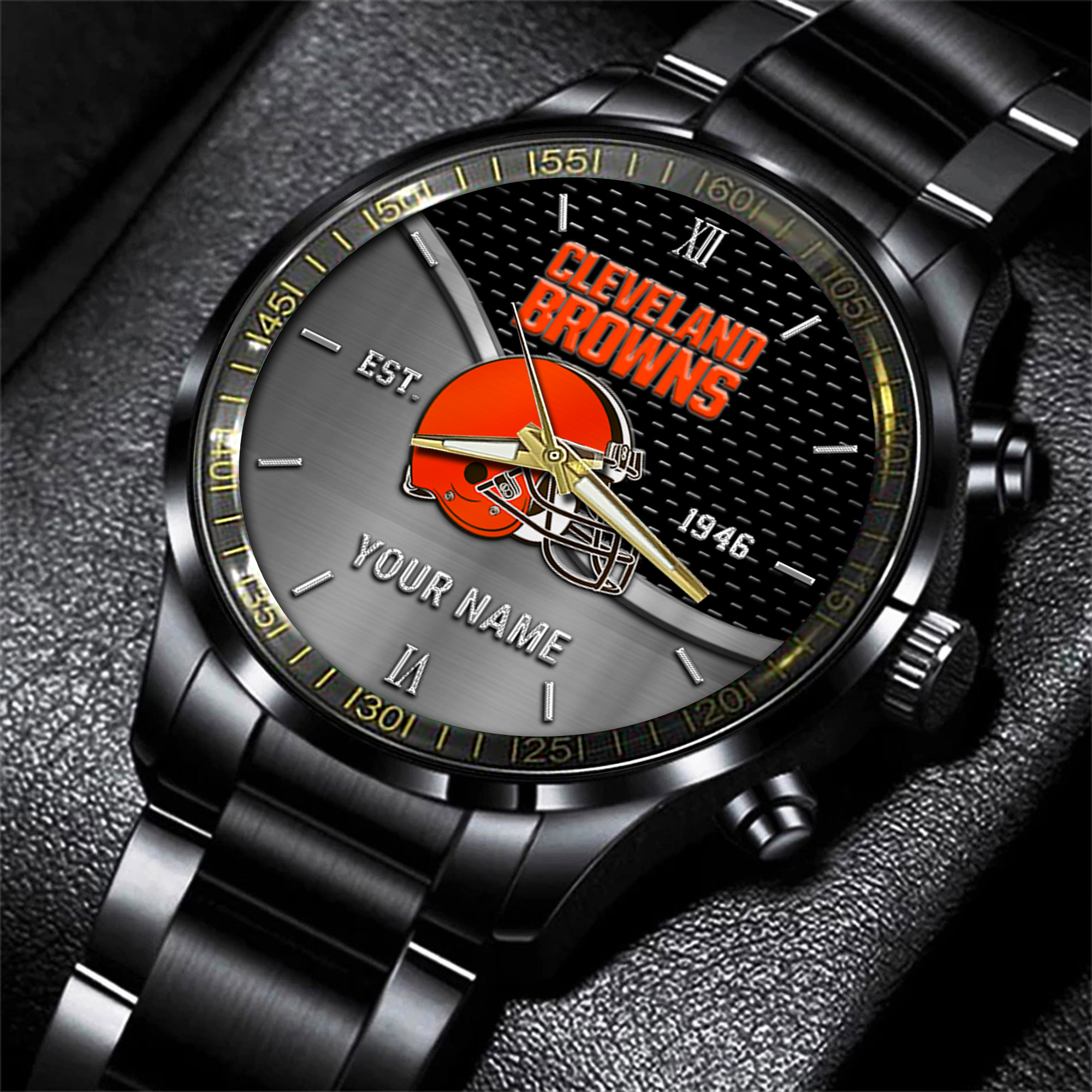 cleveland browns nfl black fashion hand watch custom your name gift for fan gneik