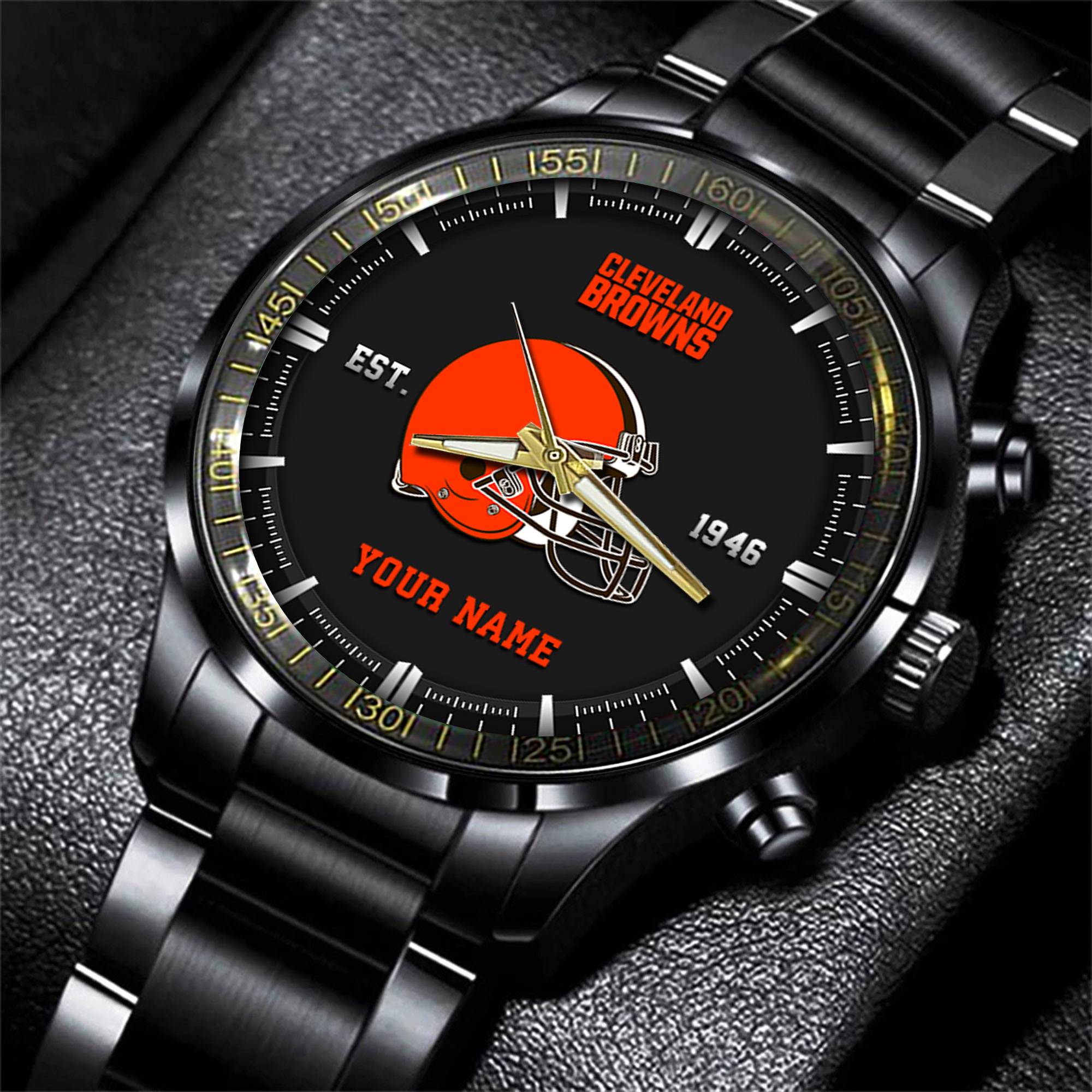 cleveland browns nfl personalized black fashion watch gifts for fans abvuv