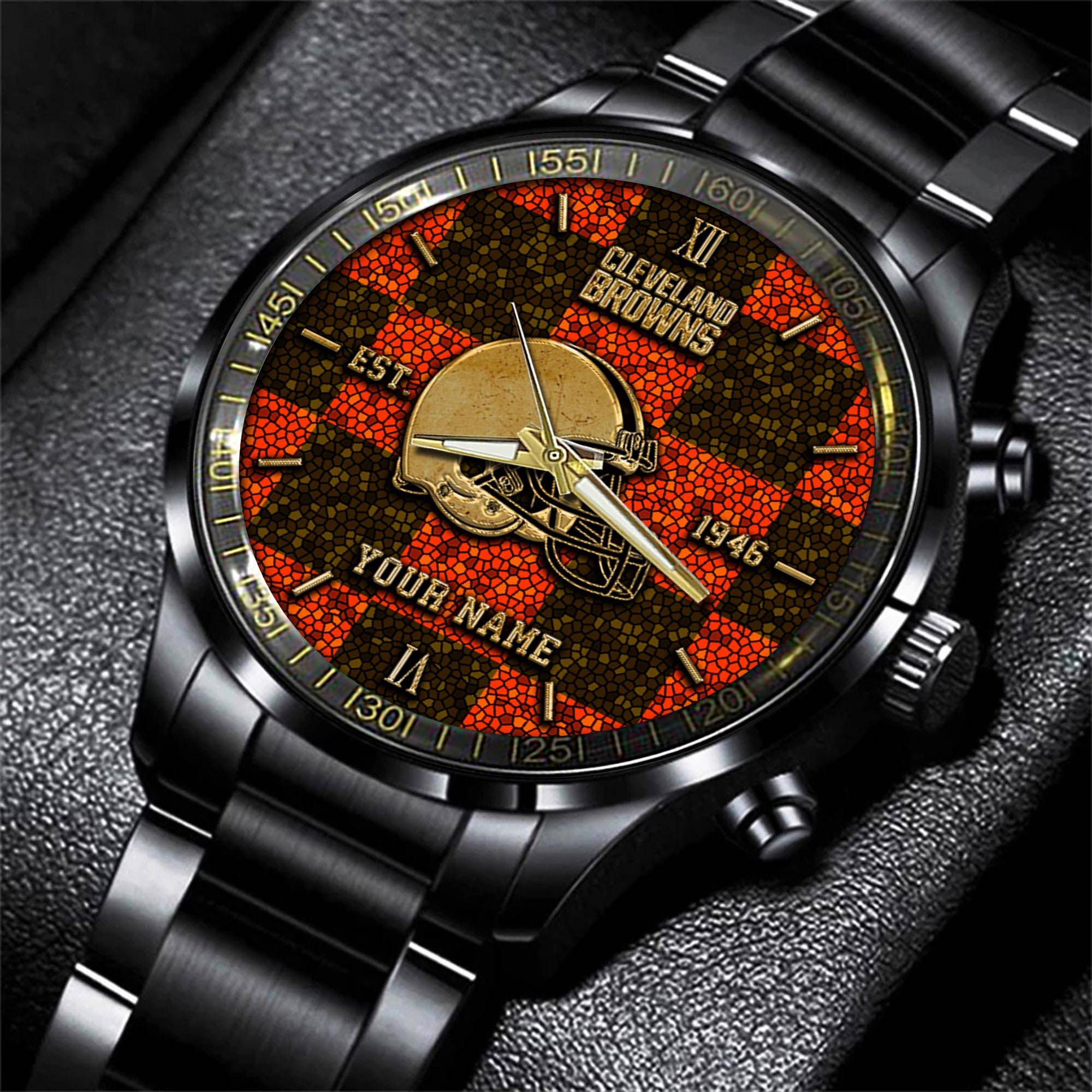 cleveland browns nfl personalized sport black watch gifts for fans ekuuw