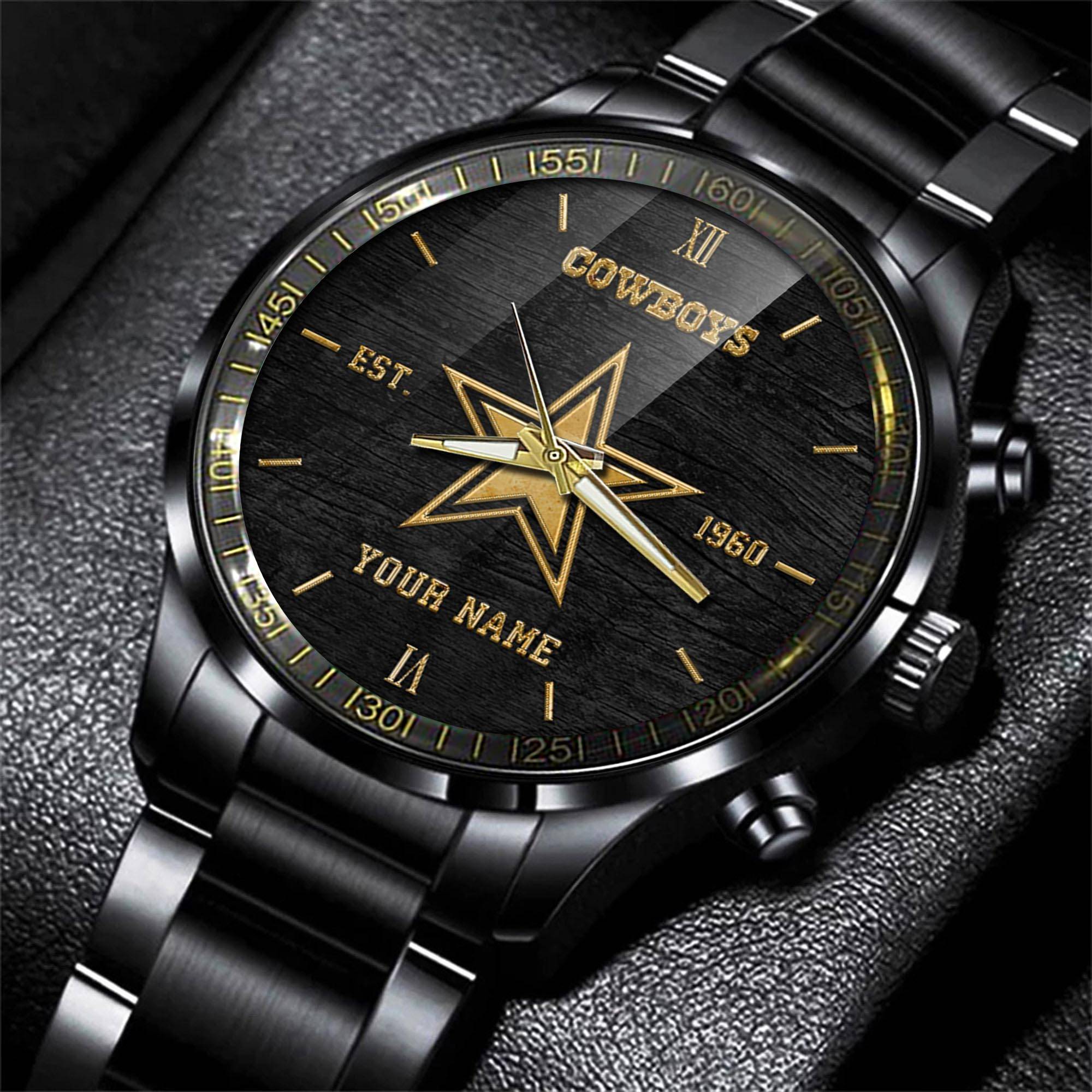 dallas cowboys nfl black fashion hand watch custom your name gift for fan trxgv