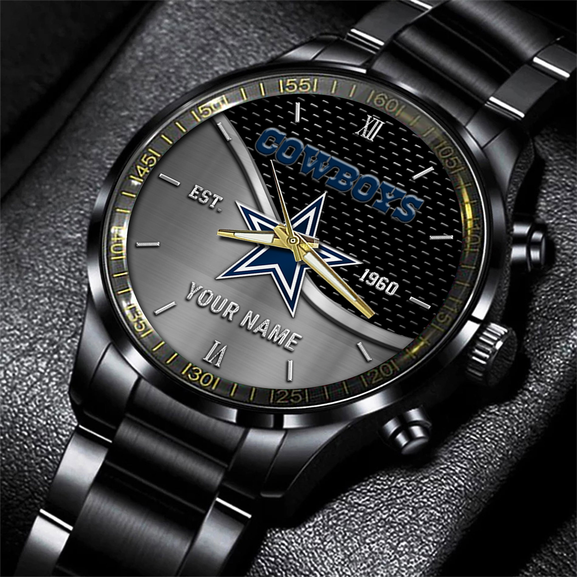 dallas cowboys nfl black fashion hand watch custom your name gift for fan xfin5