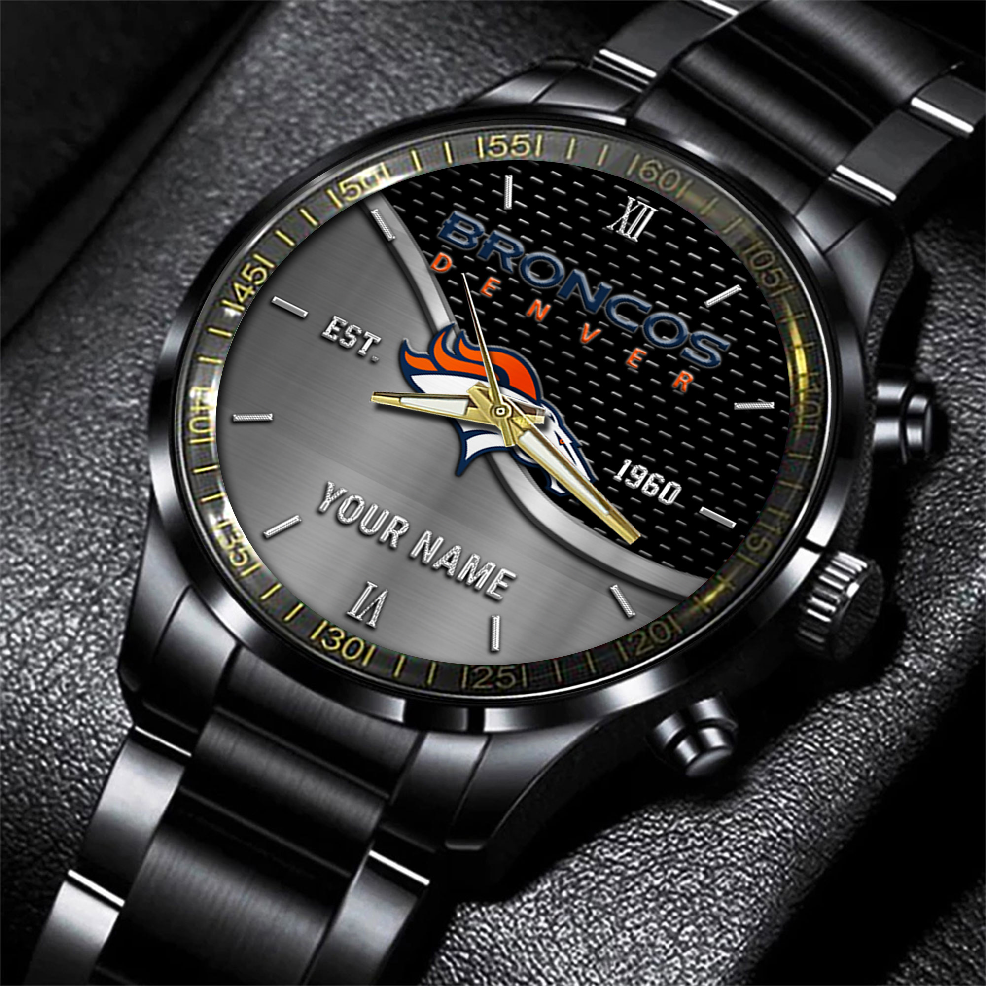 denver broncos nfl black fashion hand watch custom your name gift for fan fxxvi