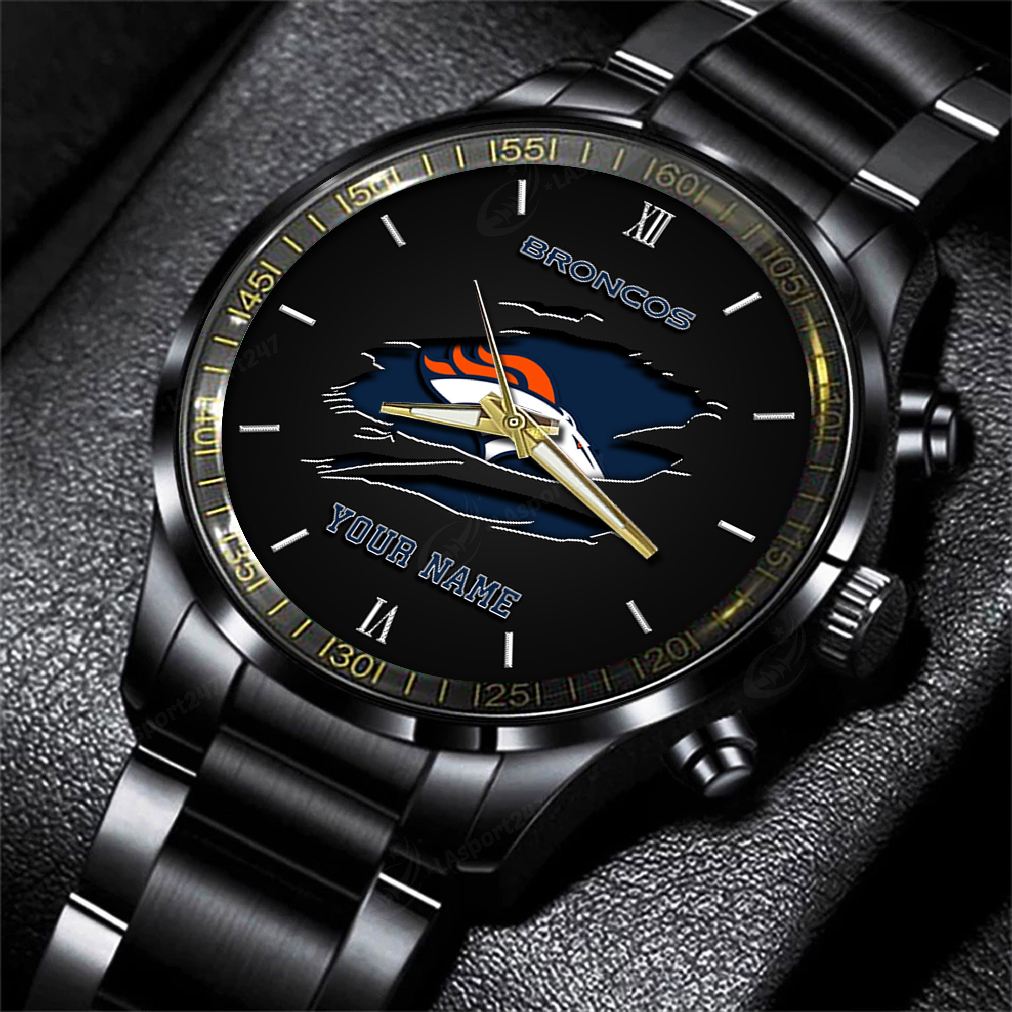 denver broncos nfl personalized black fashion watch for football lovers pv4re