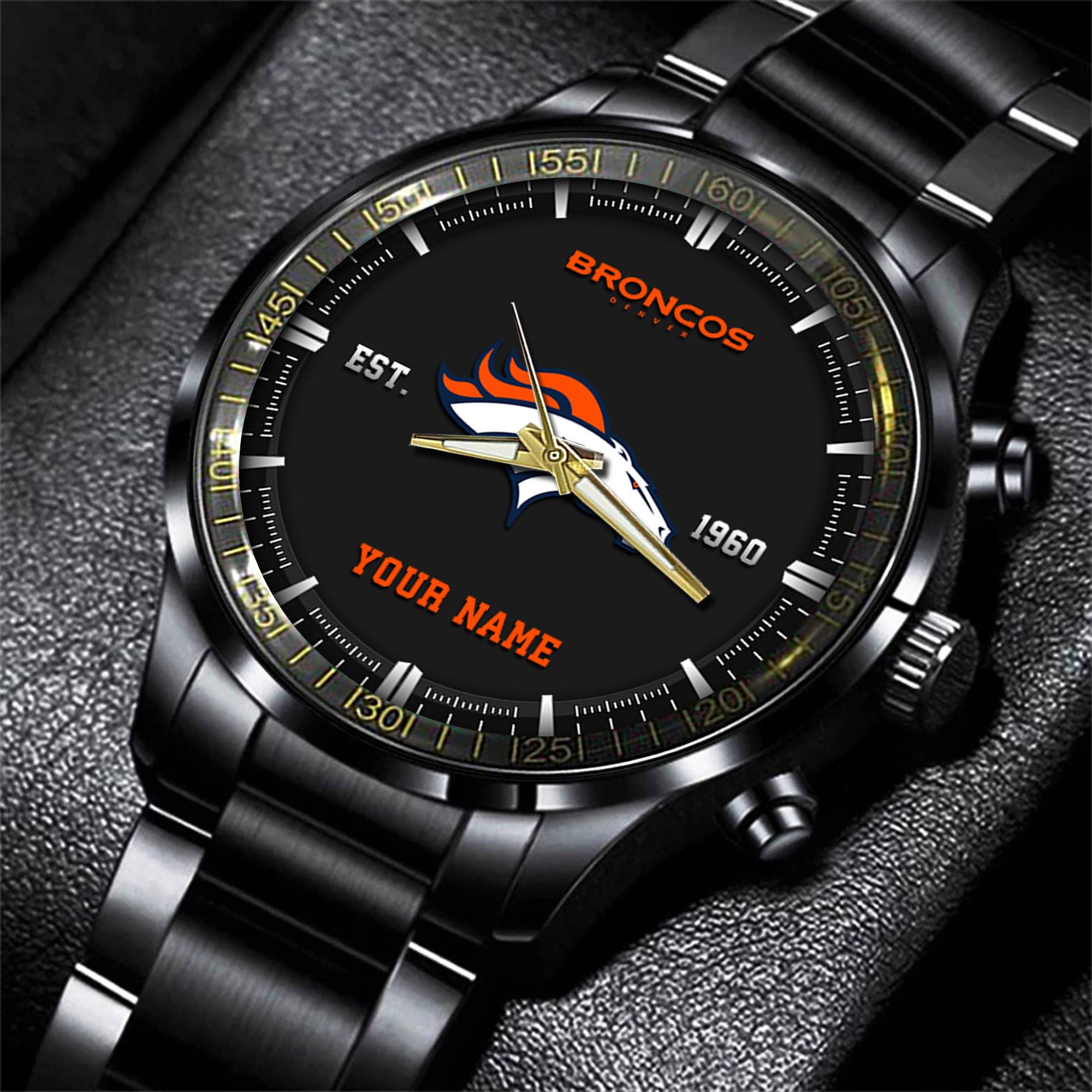 denver broncos nfl personalized black fashion watch gifts for fans s635l