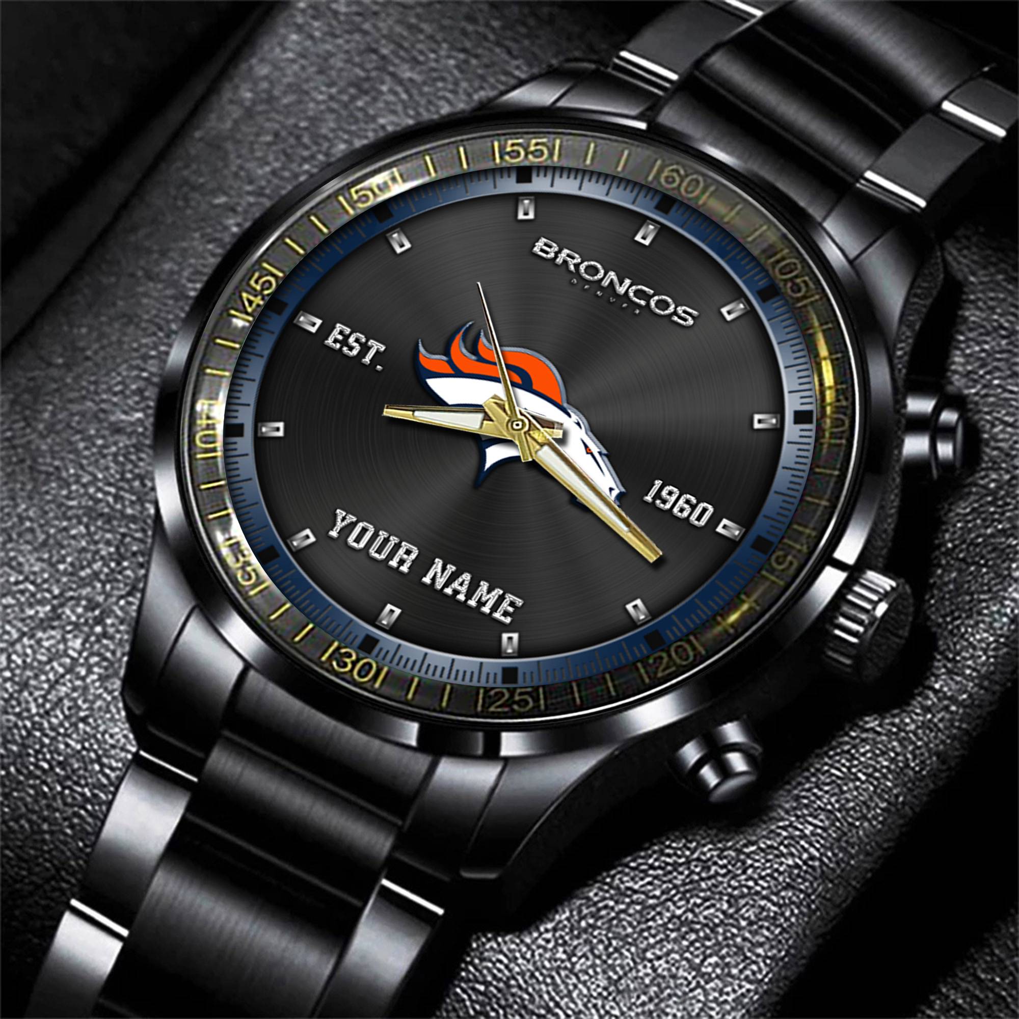 denver broncos nfl personalized black fashion watch gifts for fans vbwif