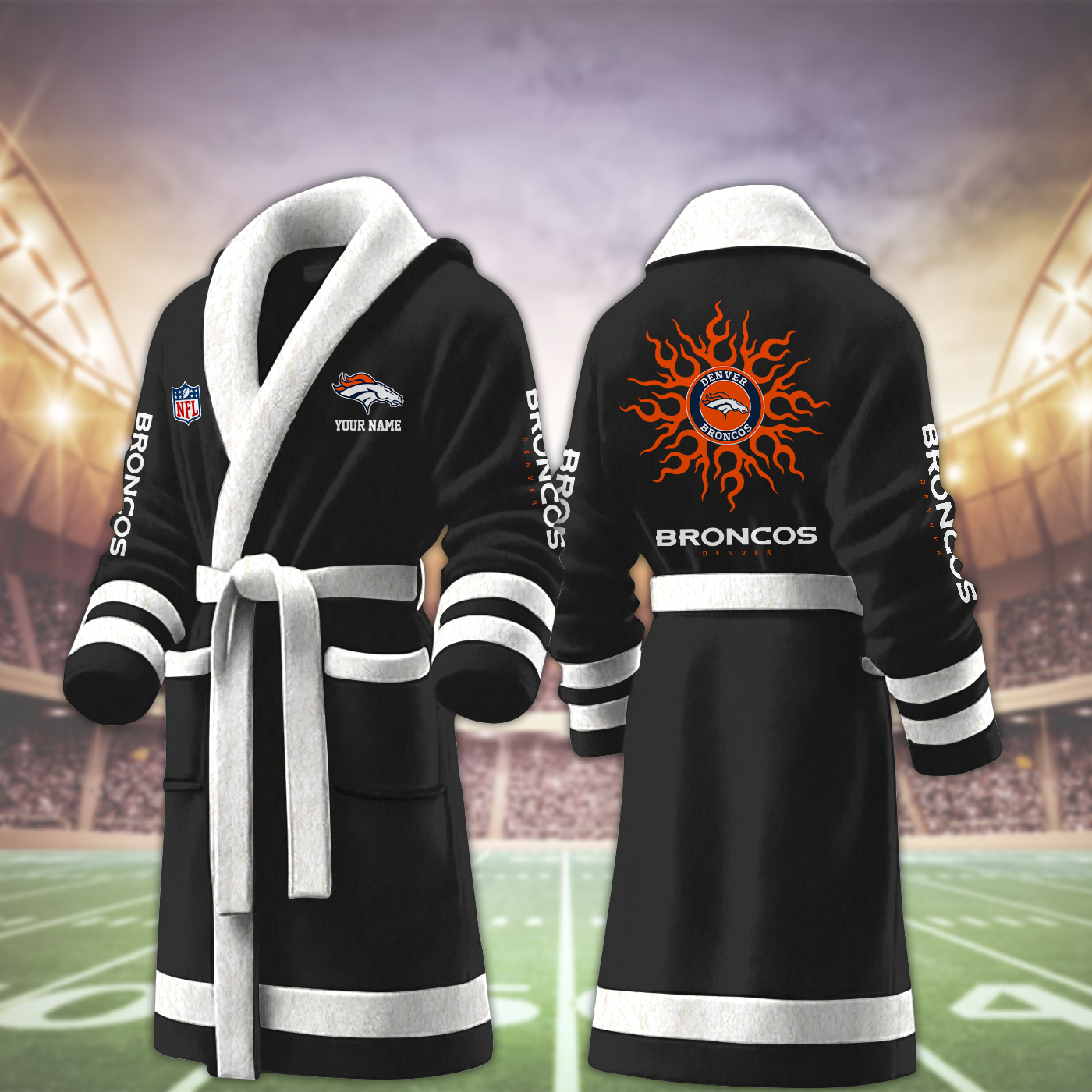 denver broncos nfl personalized fleece bathrobe 5pbrn