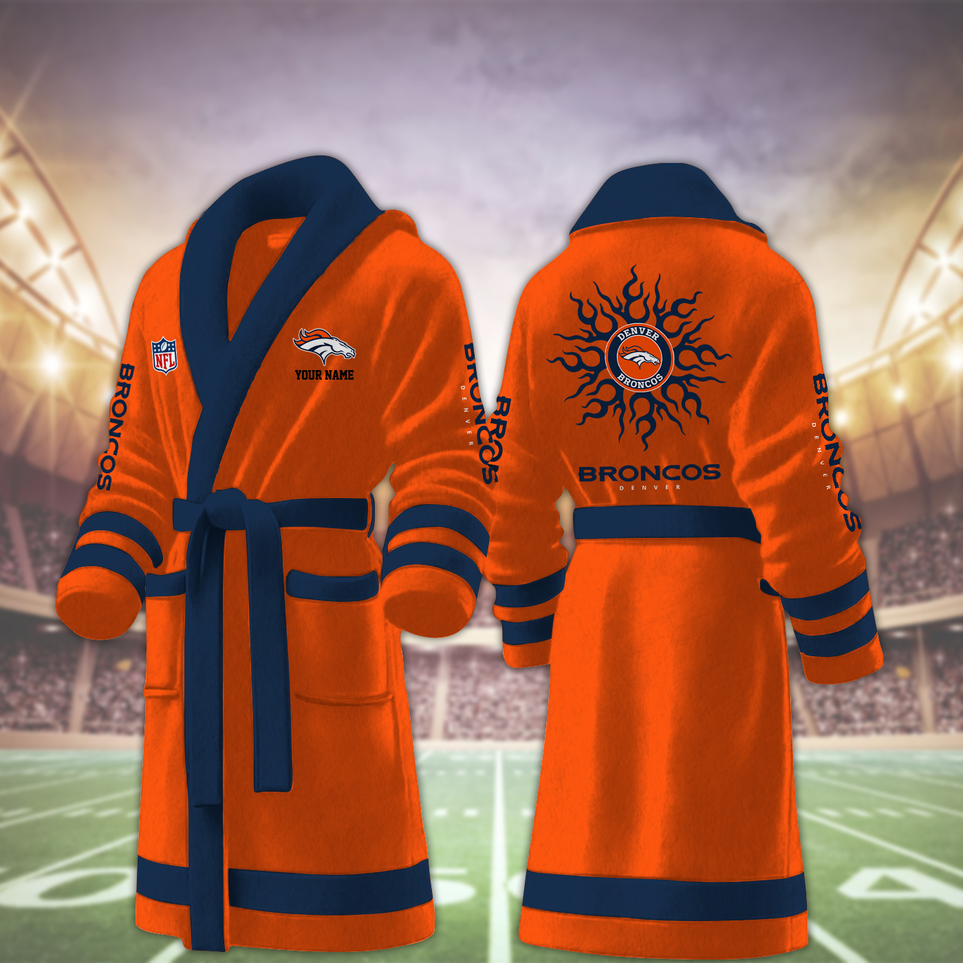 denver broncos nfl personalized fleece bathrobe lqm0e