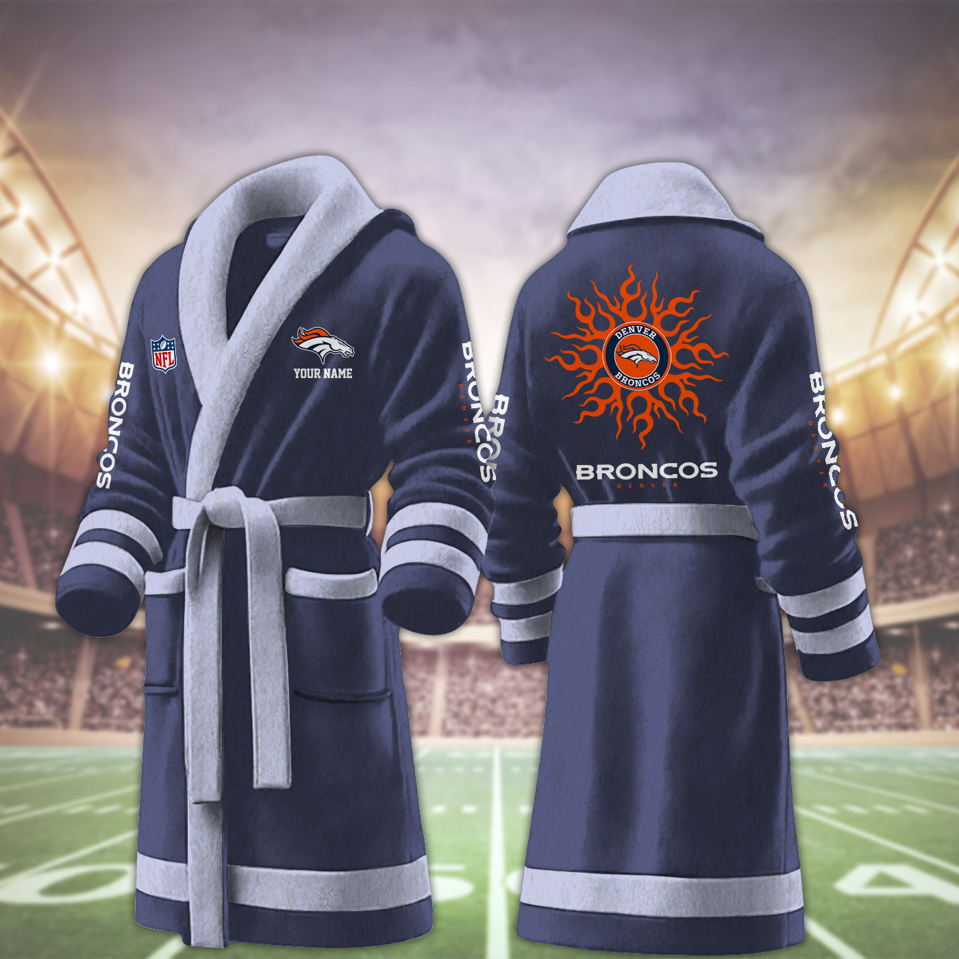 denver broncos nfl personalized fleece bathrobe wfg3x