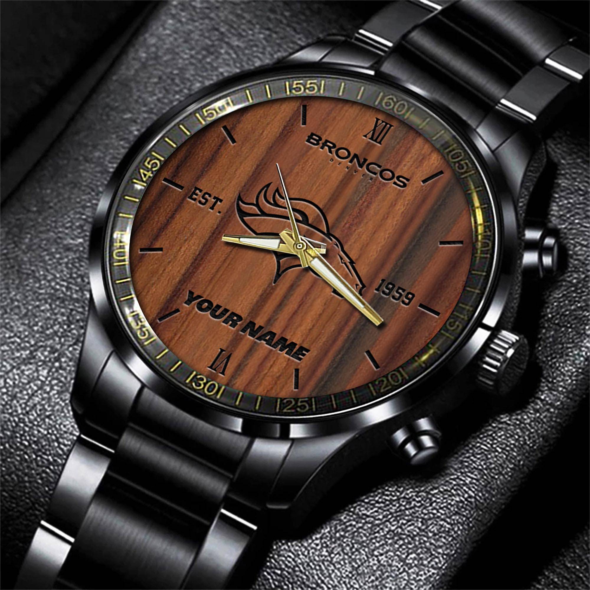 denver broncos nfl personalized sport black watch gifts for fans 1khvi