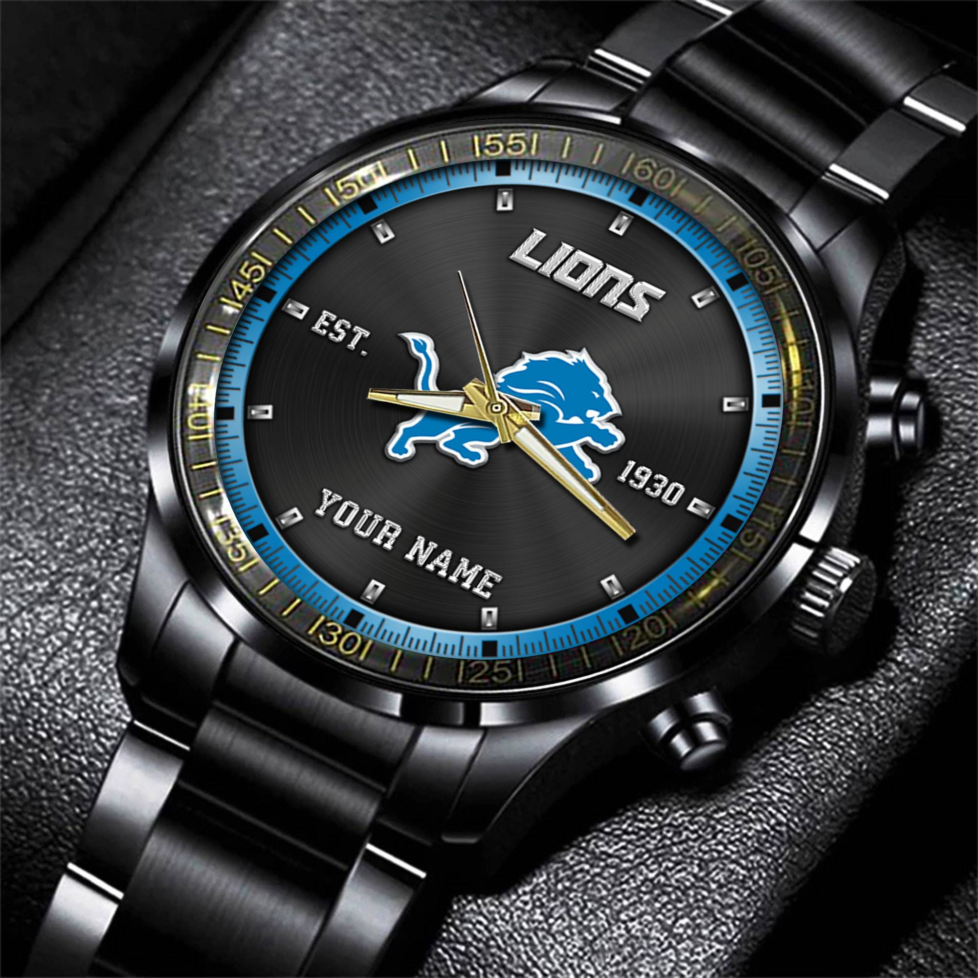 detroit lions nfl personalized black fashion watch gifts for fans ybv6j