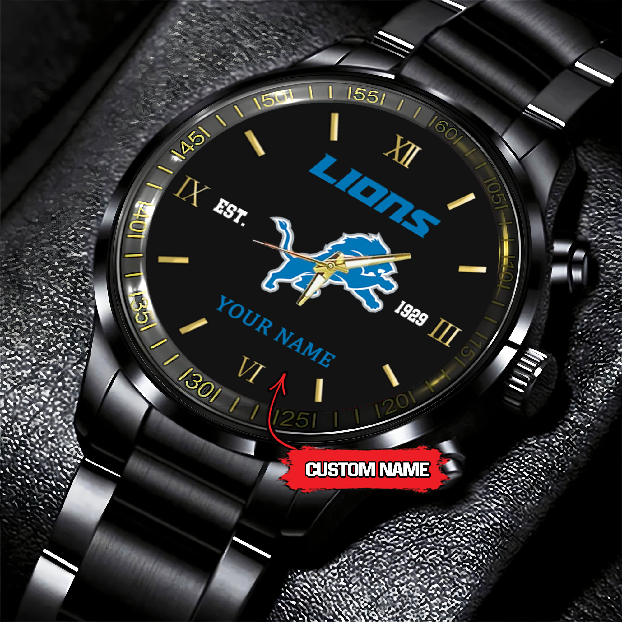 detroit lions nfl personalized black fashion watch pfdvm