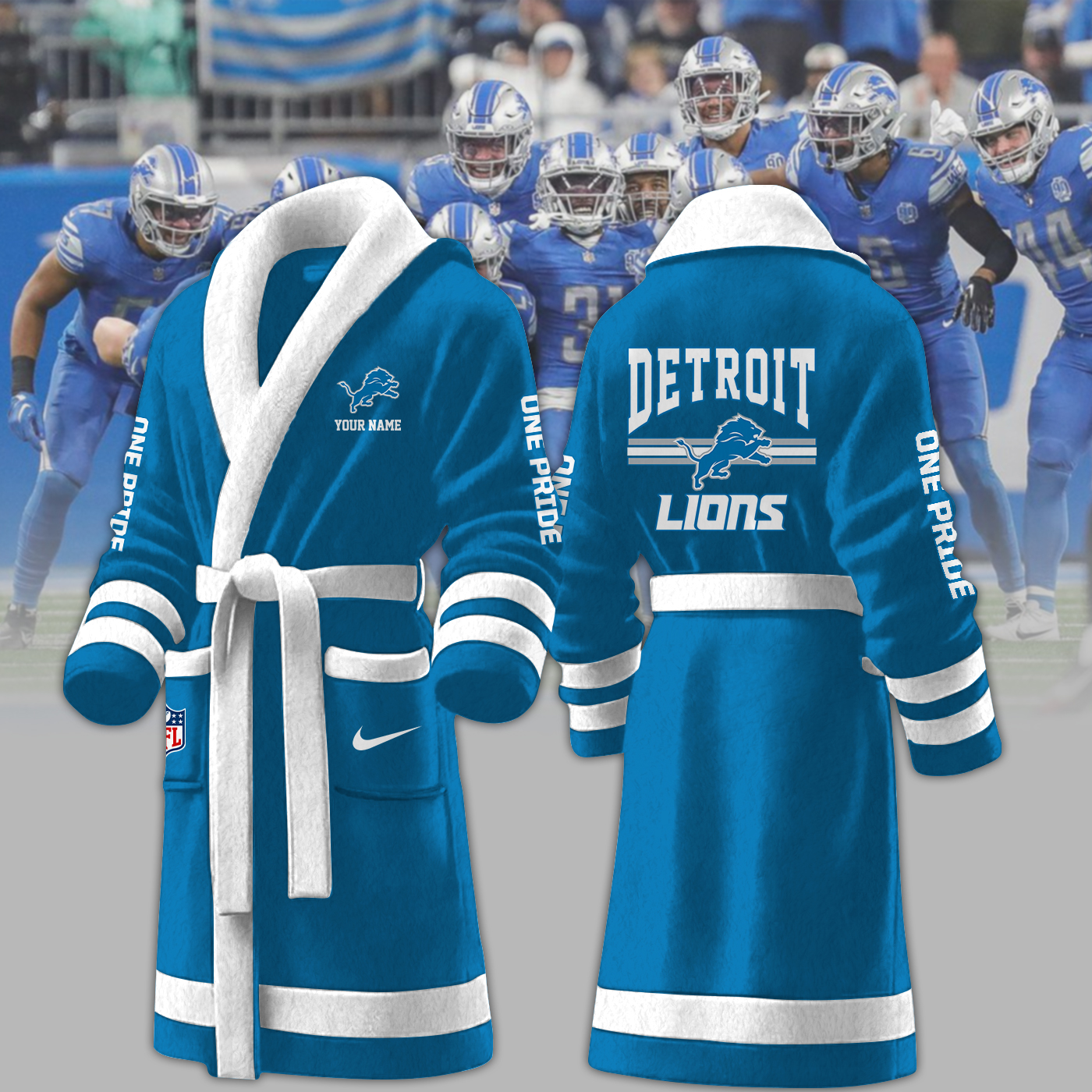 detroit lions nfl personalized fleece bathrobe cdxu2