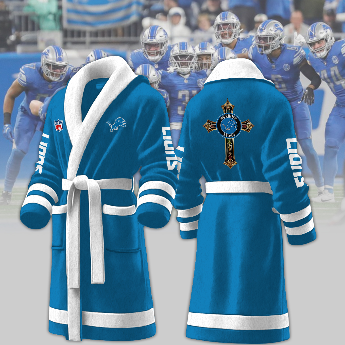 detroit lions nfl personalized fleece bathrobe jopig