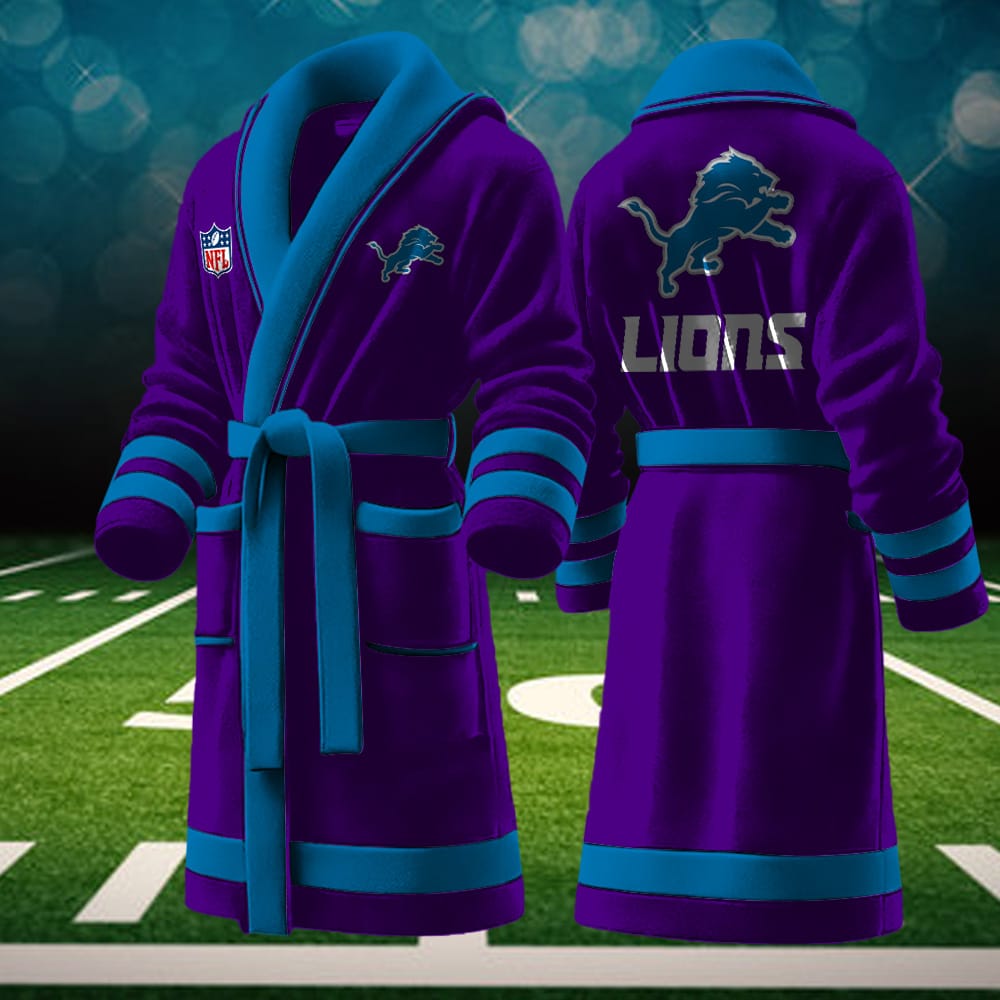 detroit lions nfl personalized fleece bathrobe youhx