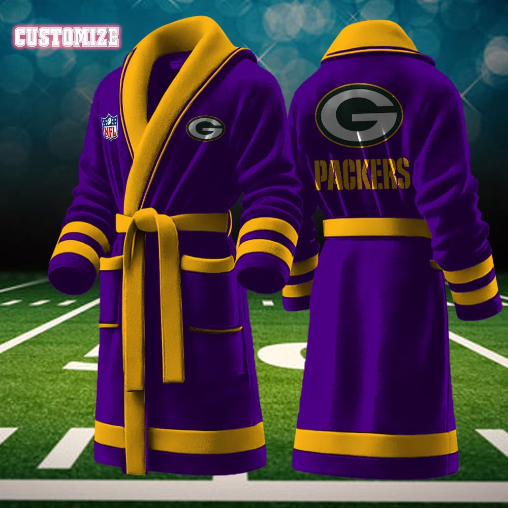 green bay packers nfl personalized fleece bathrobe 4qtiq