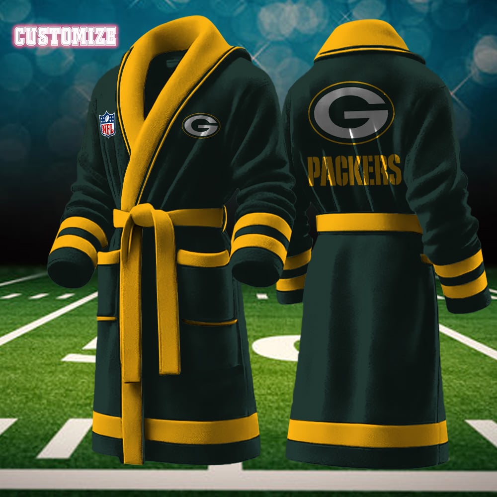 green bay packers nfl personalized fleece bathrobe x3tem