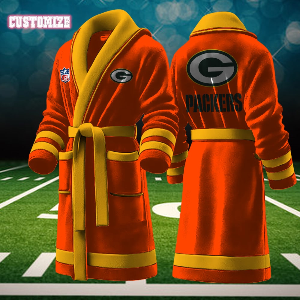 green bay packers nfl personalized fleece bathrobe y45kh