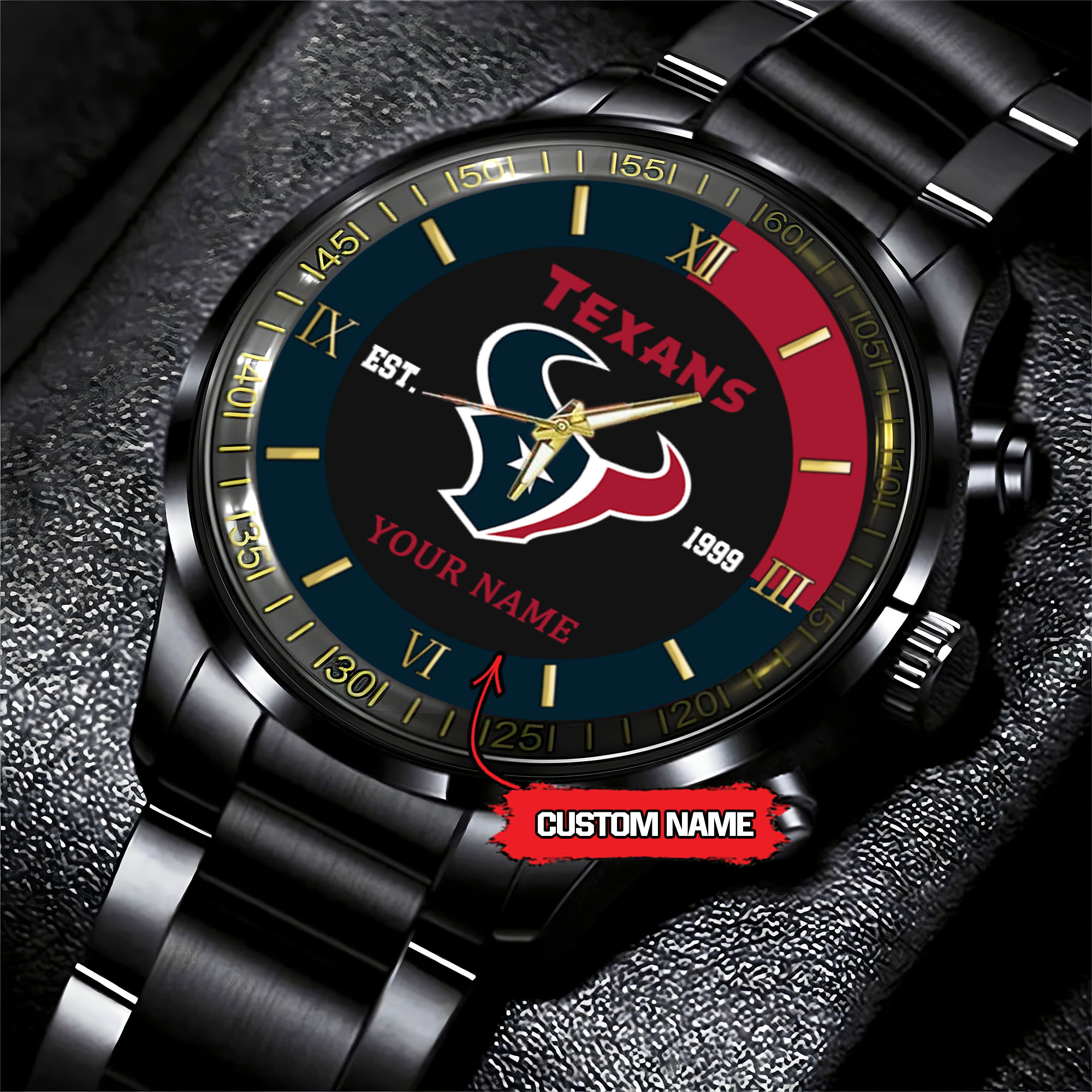 houston texans nfl personalized black fashion watch prxlp