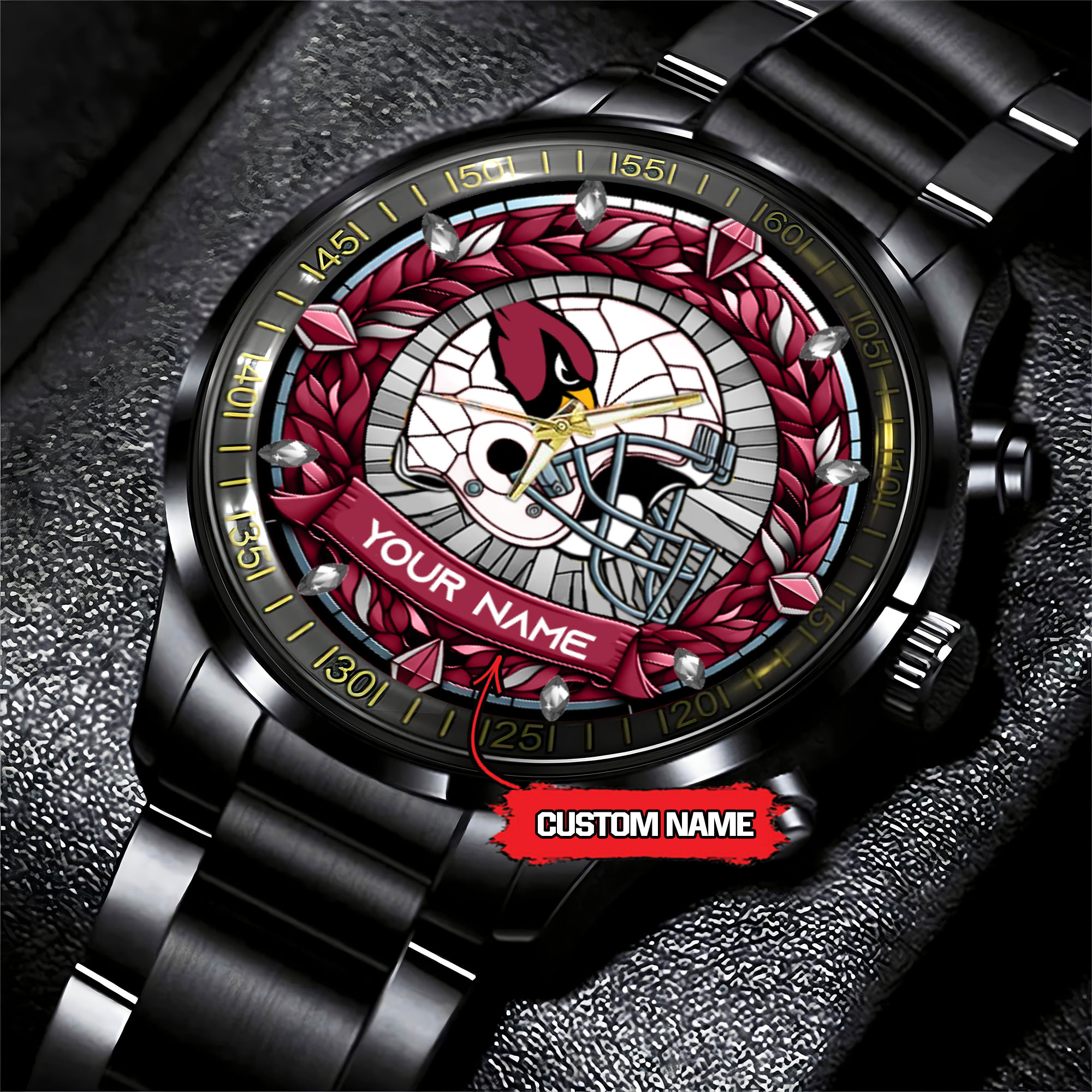 jwfancy arizona cardinals nfl personalized black stainless steel watch gift for fan cfamv