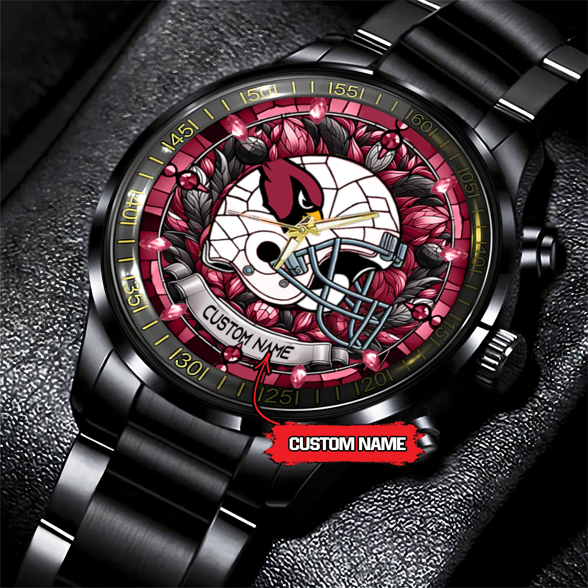 jwfancy arizona cardinals nfl personalized black stainless steel watch gift for fan nk8zc