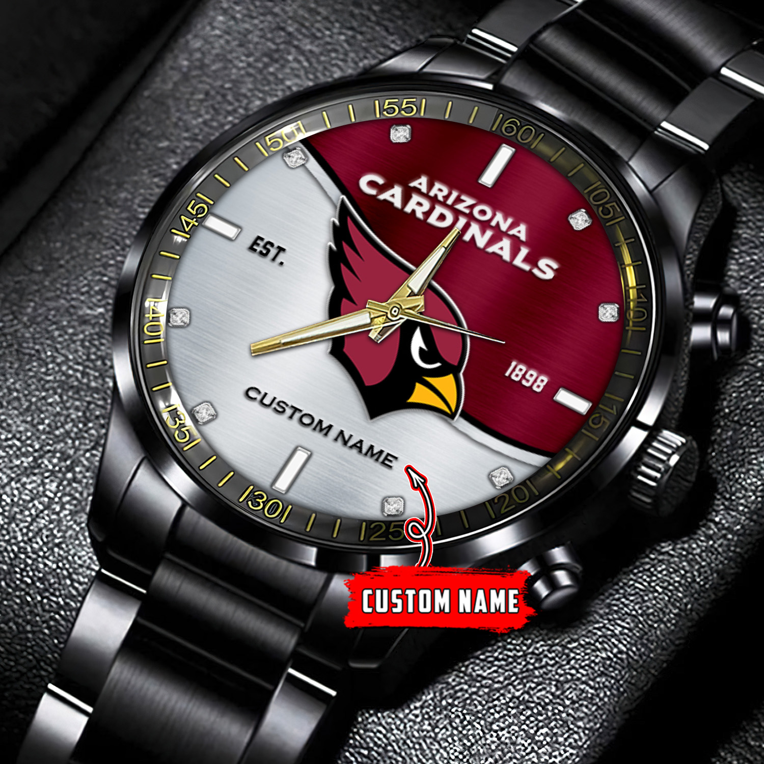 jwfancy arizona cardinals nfl personalized black stainless steel watch gift for fans n3add