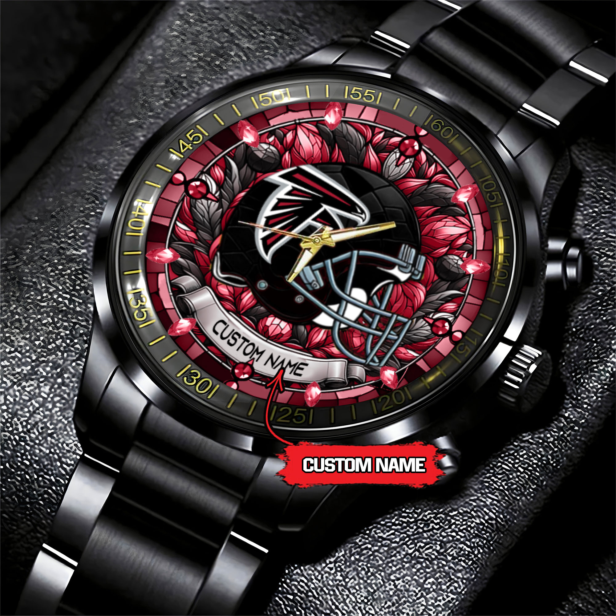 jwfancy atlanta falcons nfl personalized black stainless steel watch gift for fan hardq