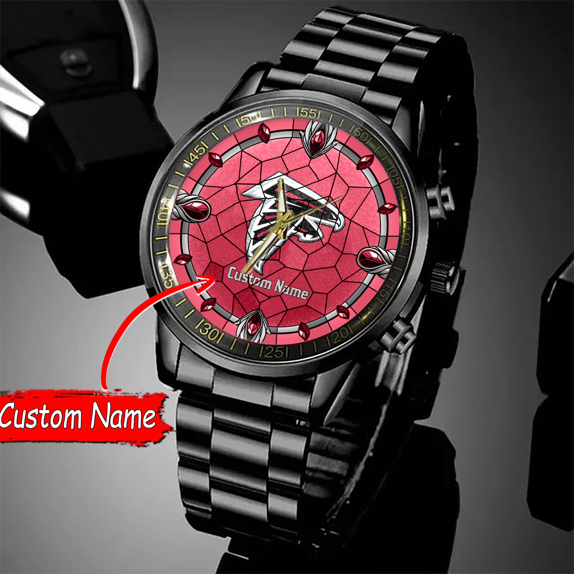 jwfancy atlanta falcons nfl personalized black stainless steel watch gift for fan krsw6