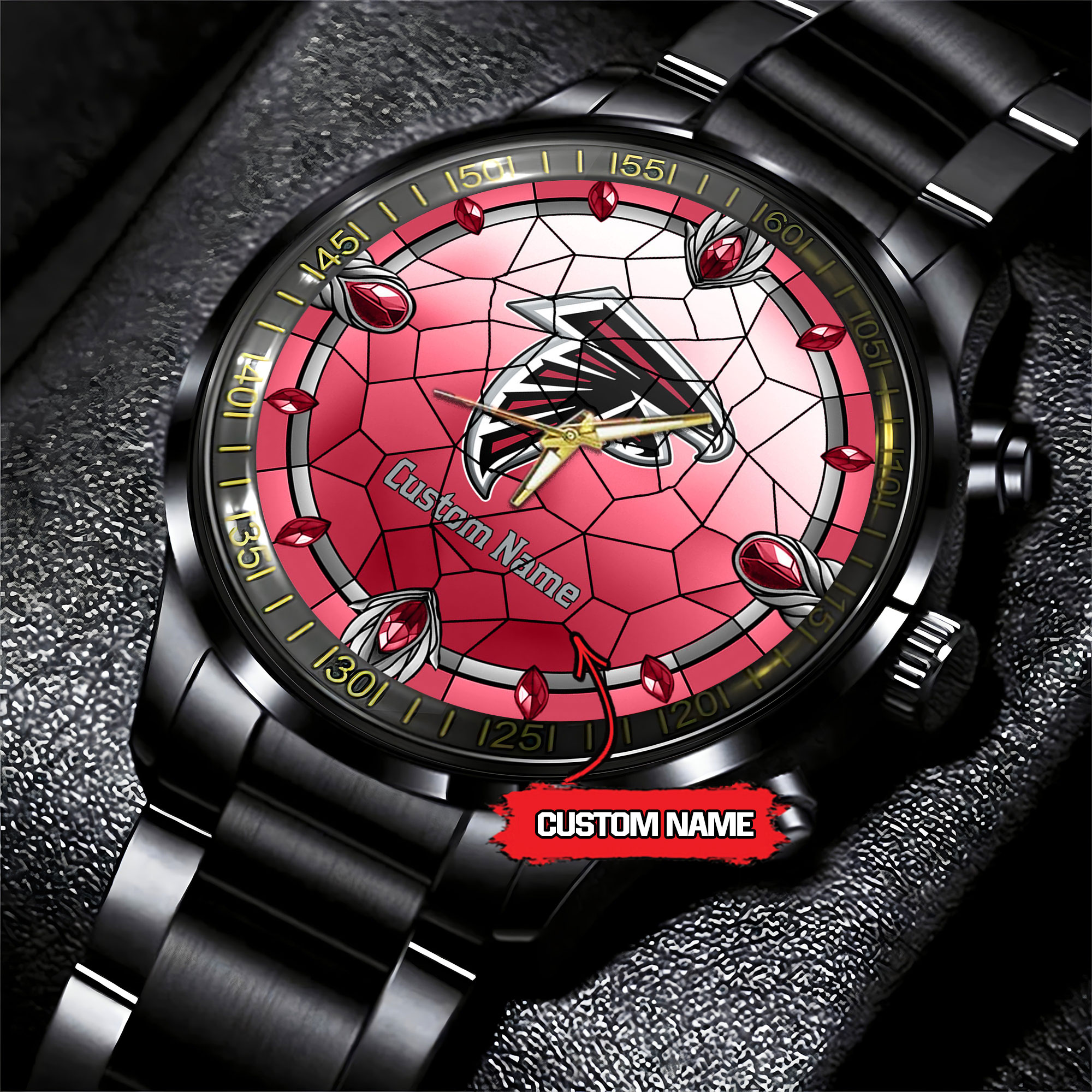 jwfancy atlanta falcons nfl personalized black stainless steel watch gift for fan lyh8e