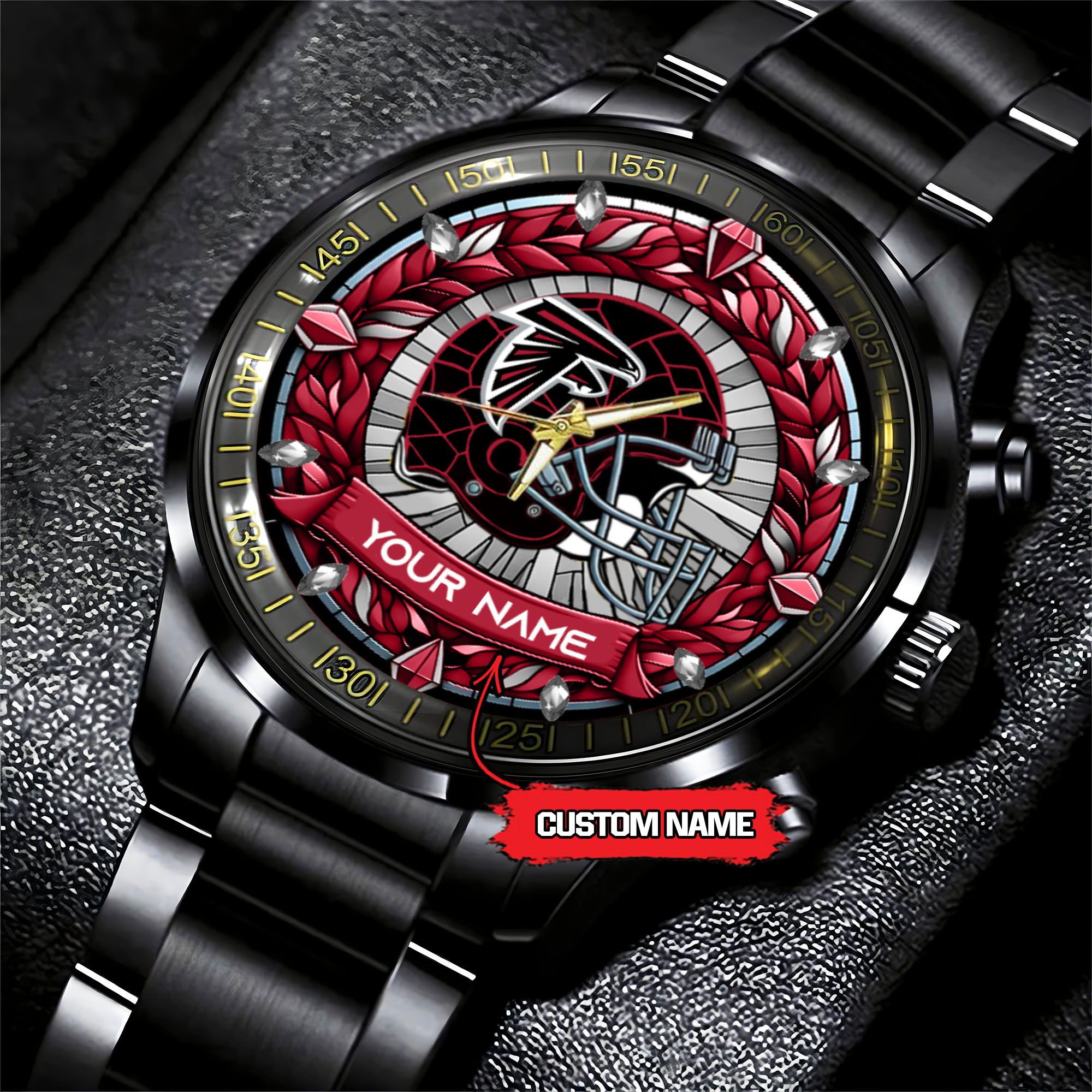 jwfancy atlanta falcons nfl personalized black stainless steel watch gift for fan nat1p