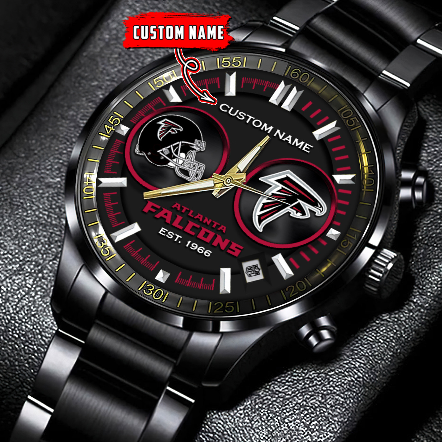 jwfancy atlanta falcons nfl personalized black stainless steel watch gift for fans 2gztn